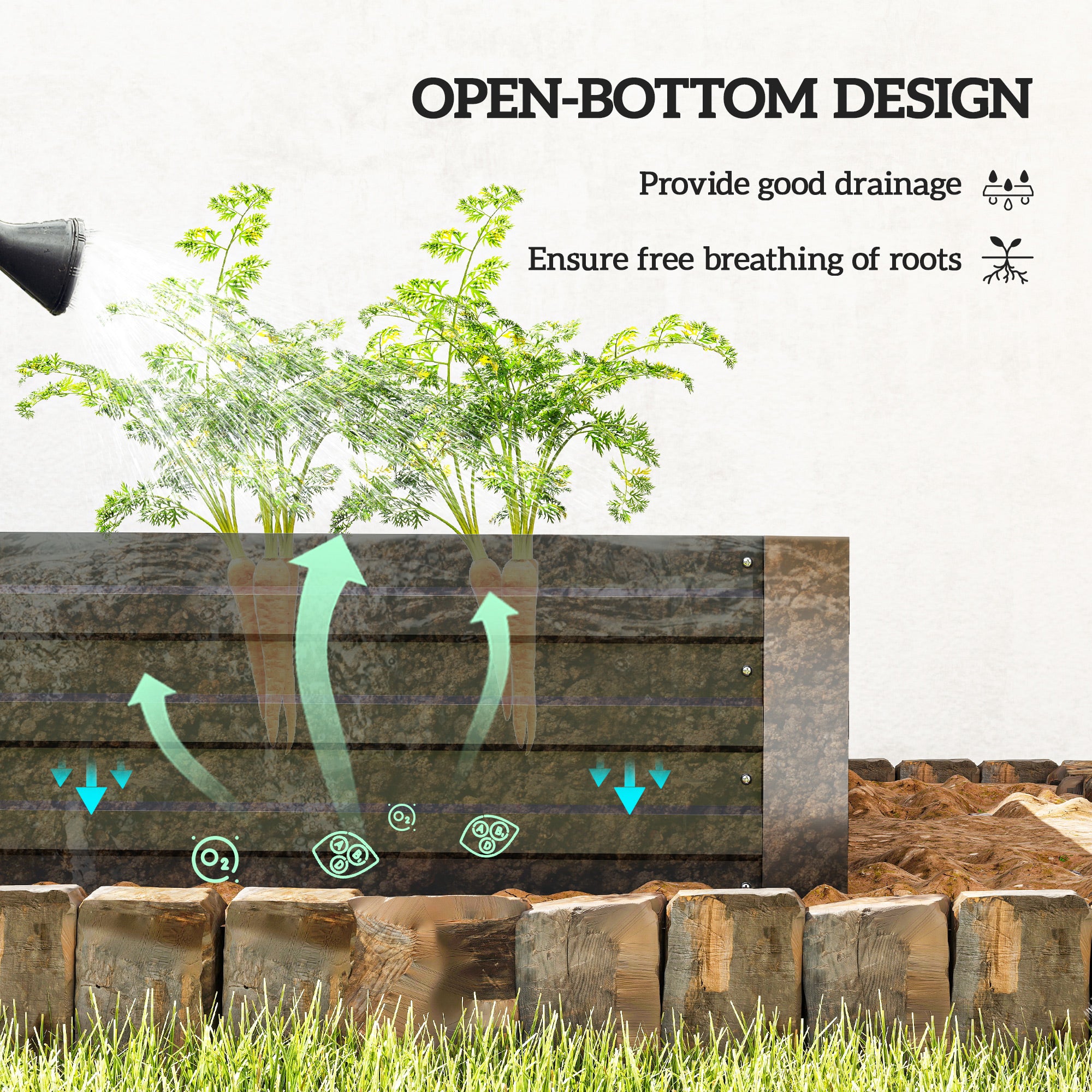 6' x 3' x 1' Raised Garden Bed with 2 Trellis Tomato Cages, Steel Frame Elevated Planter Box, Black