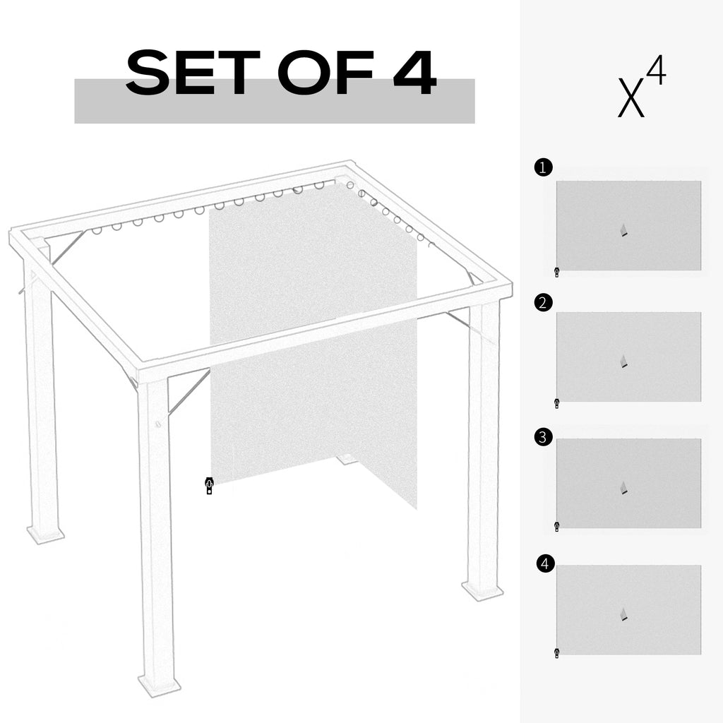 Gazebo Curtains, 10' x 13' Universal Replacement Privacy Curtain, 4-Panels Sidewall with Hooks/C-Rings, Light Grey