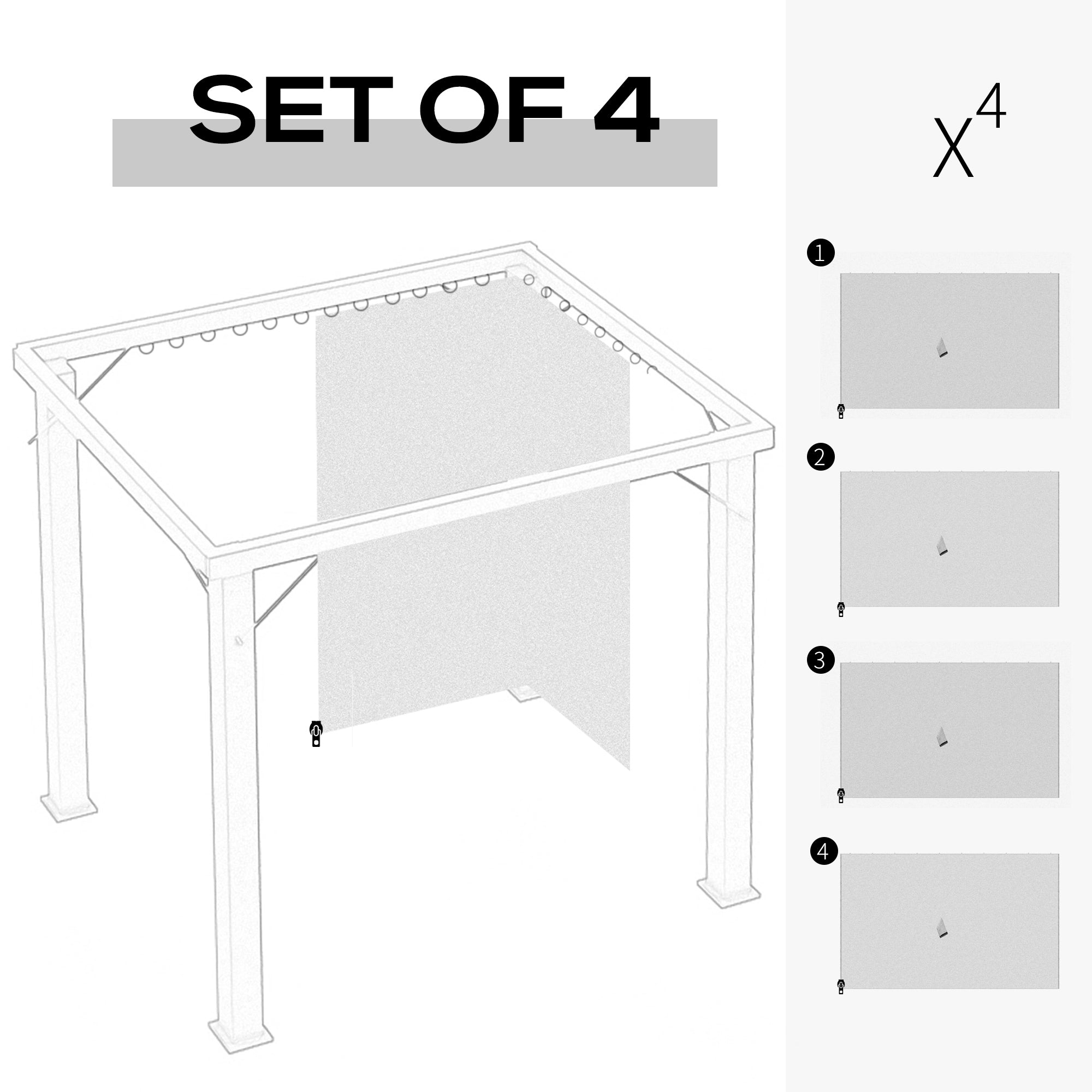 Gazebo Curtains, 10' x 13' Universal Replacement Privacy Curtain, 4-Panels Sidewall with Hooks/C-Rings, Light Grey