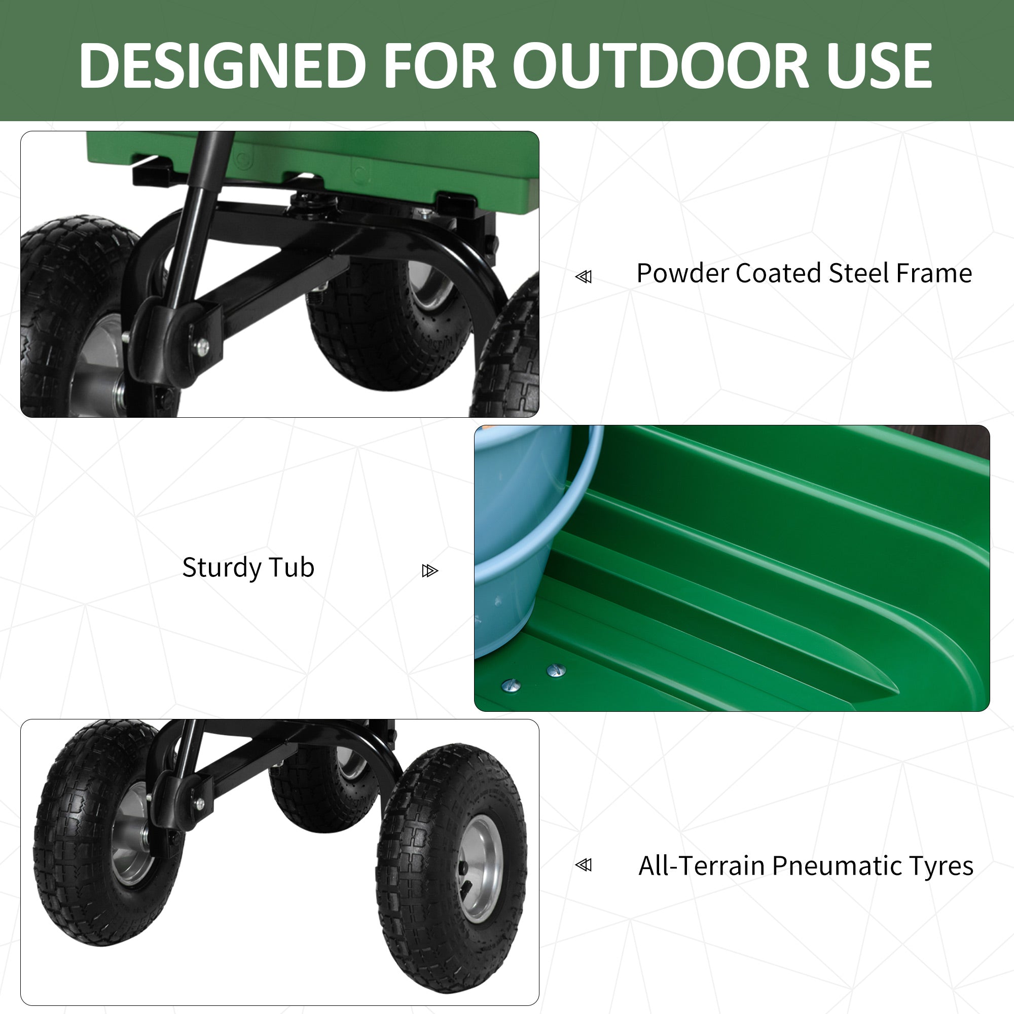 Steel Garden Cart with Handle and 10" Pneumatic Tires, Utility Wagon Cart for Garden, Patio, Lawn, 551 lbs Capacity