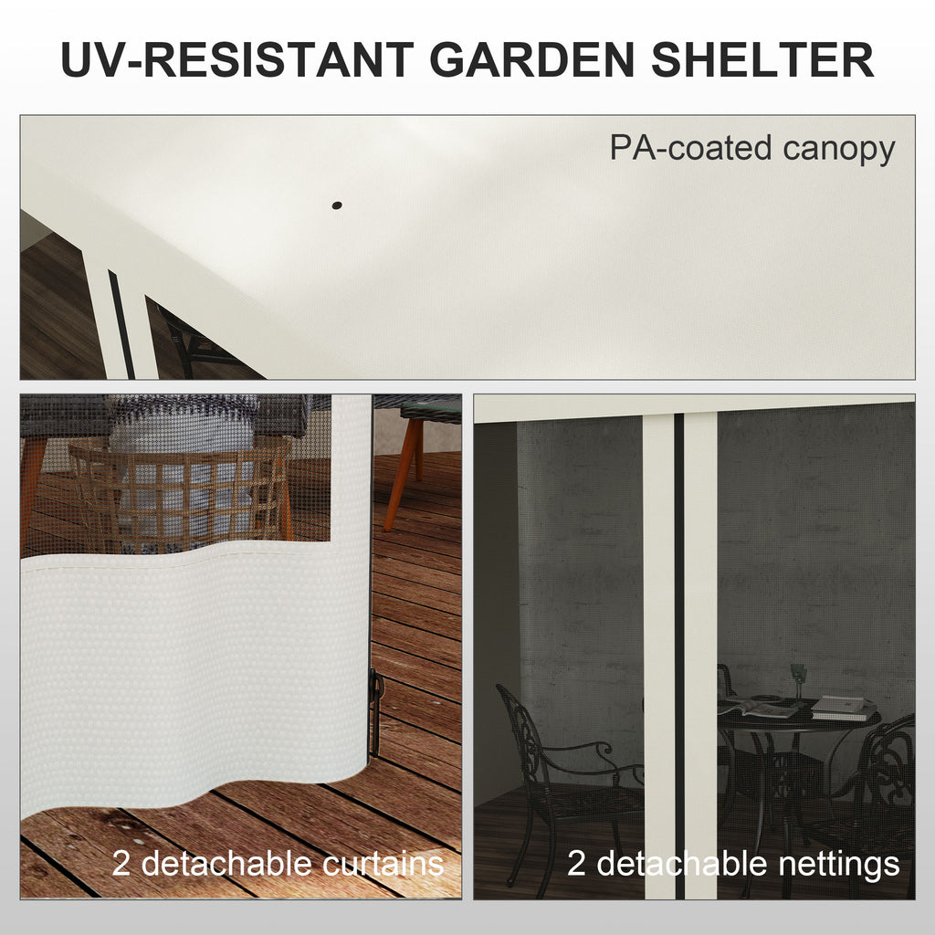 10' x 13' Wall Pergola, Outdoor Gazebo with 2 Curtains and 2 Nettings, UV Resistant, for Patio, Deck,  Beige