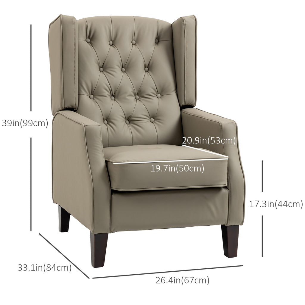 Faux Leather Accent Chair with Thick Padding for Living Room, Bedroom, Home Office, Khaki