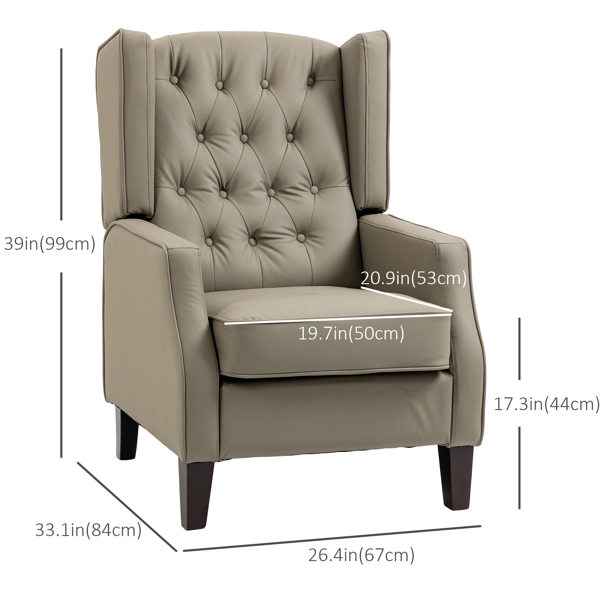 Faux Leather Accent Chair with Thick Padding for Living Room, Bedroom, Home Office, Khaki