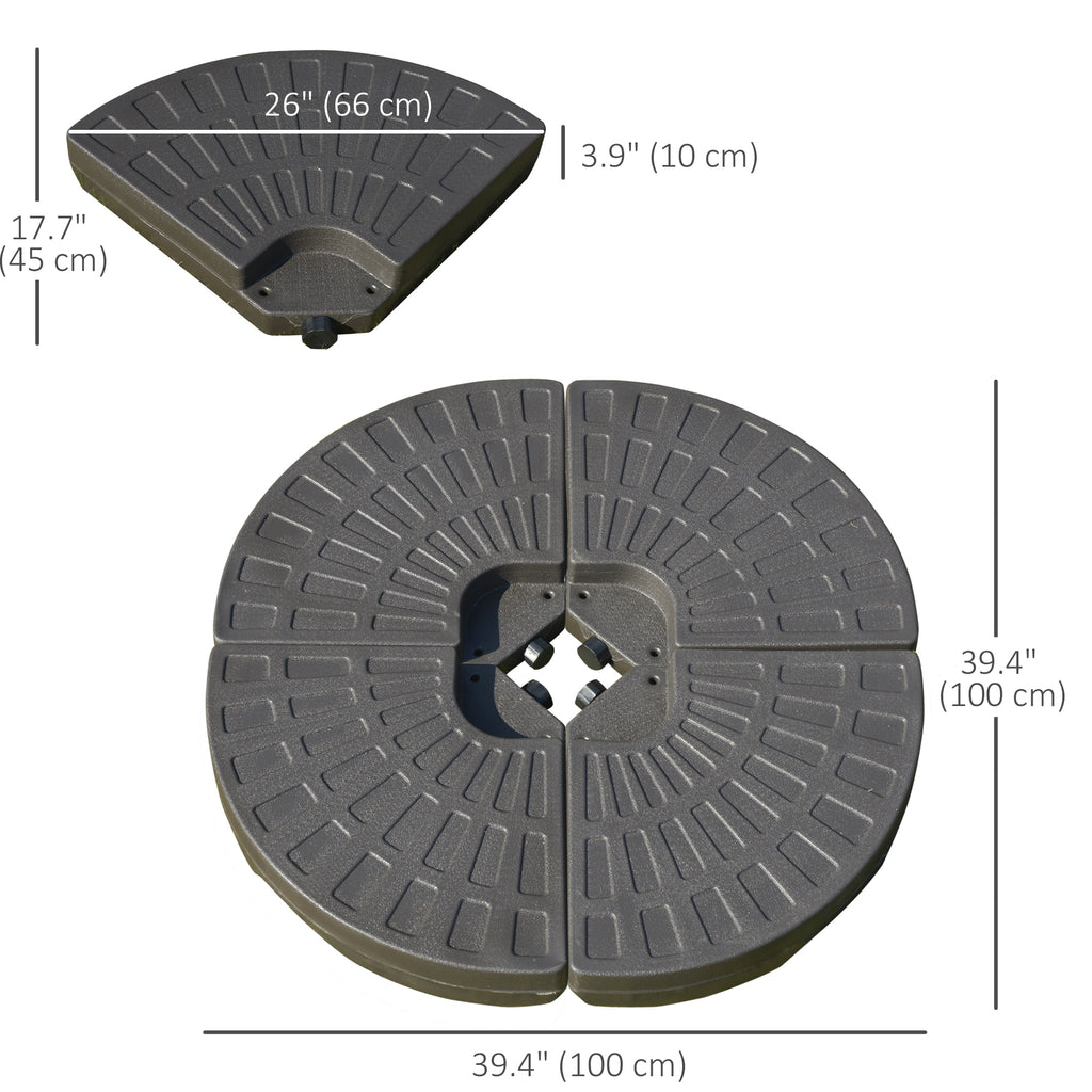 4-Piece Cantilever Offset Patio Umbrella Circular Base Stand w/Carry Handles, Water & Sand Filled