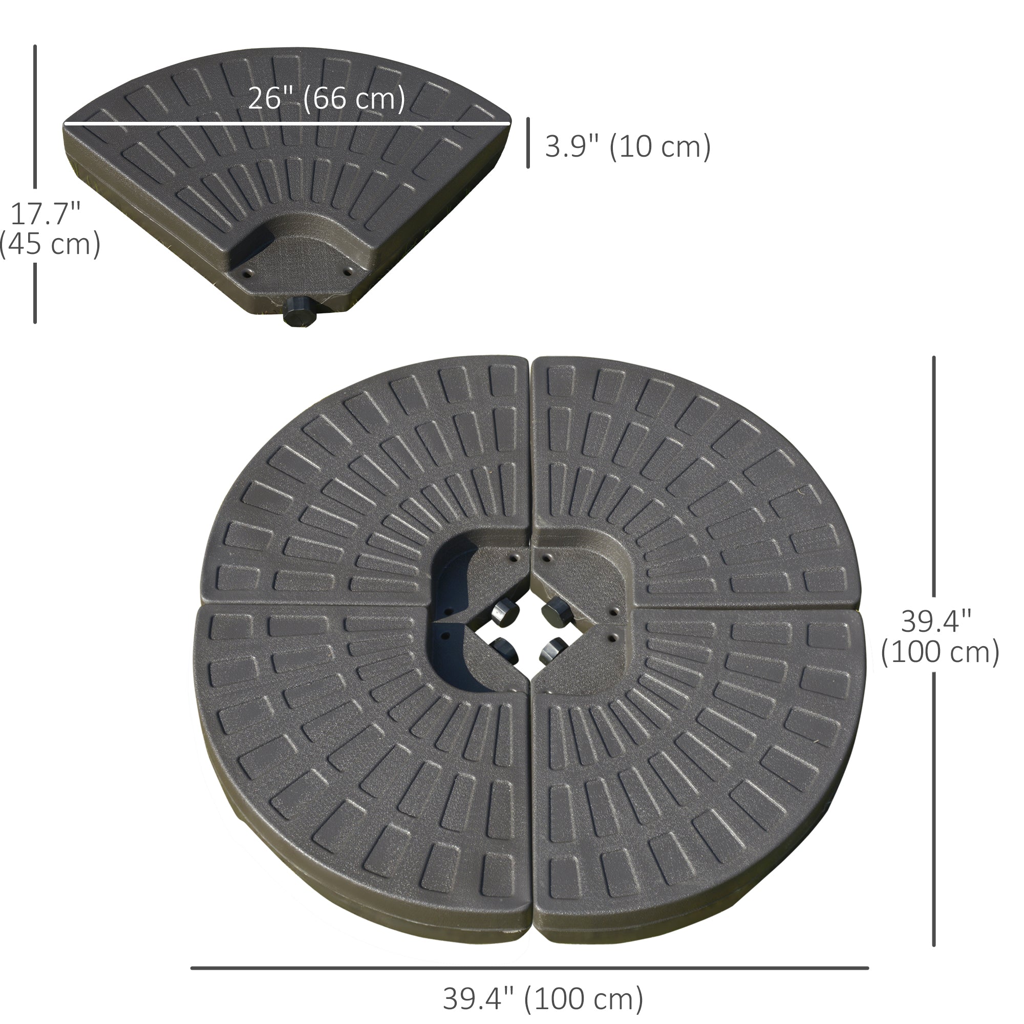 4-Piece Cantilever Offset Patio Umbrella Circular Base Stand w/Carry Handles, Water & Sand Filled