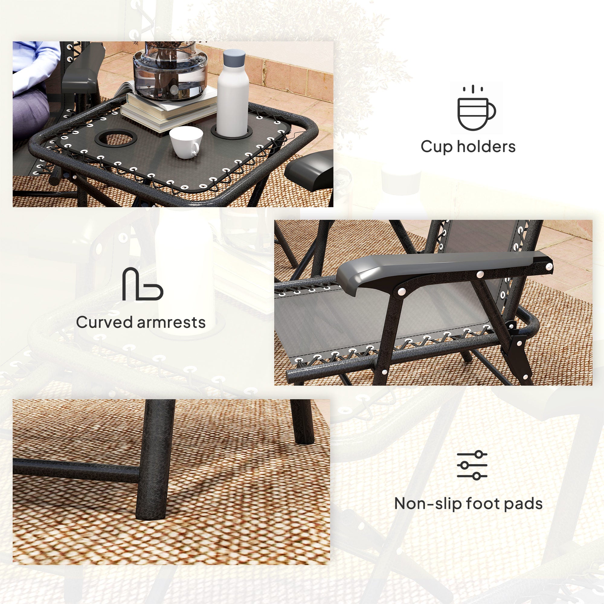 3 Pieces Patio Bistro Set, Outdoor Folding Table and Chairs Set, Metal Patio Furniture Set with Cup Holders