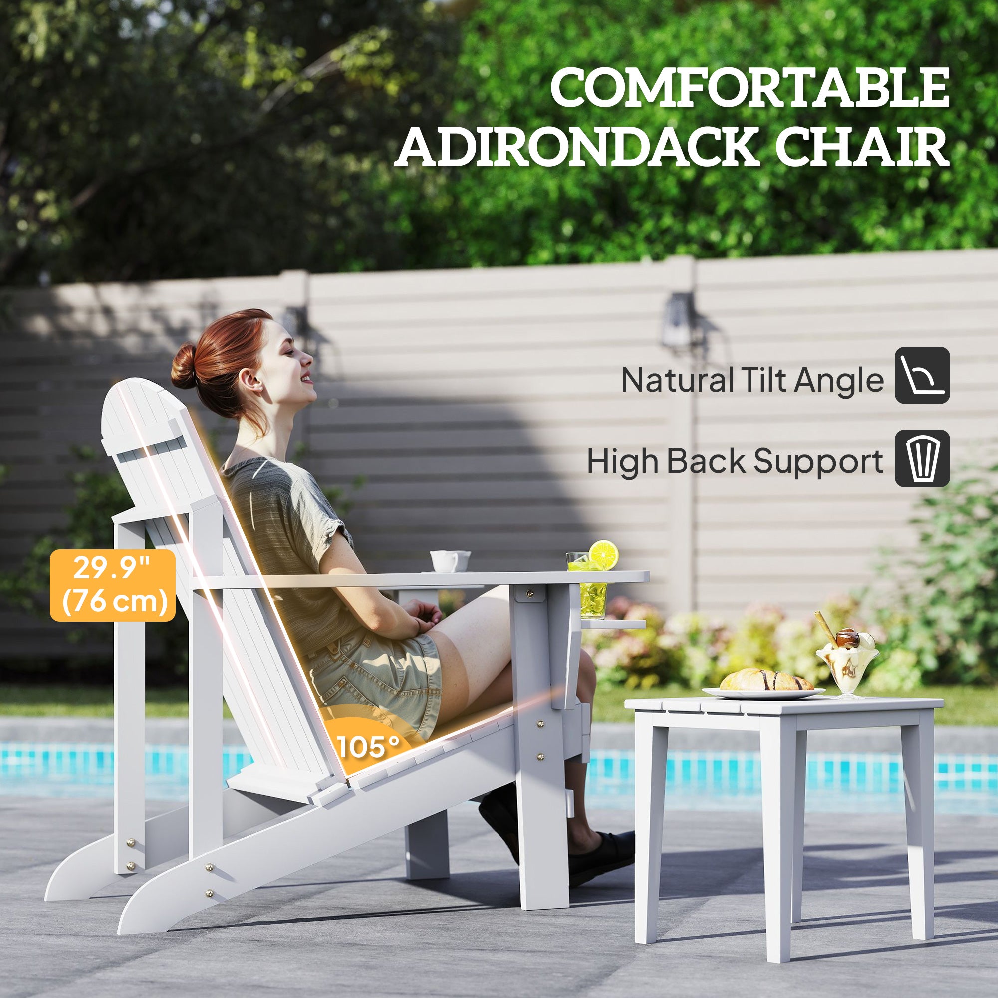 Classic Adirondack Chair Muskoka Chair, Garden Deck Chair with Cup Holder for Patio, Indoor, Backyard, White
