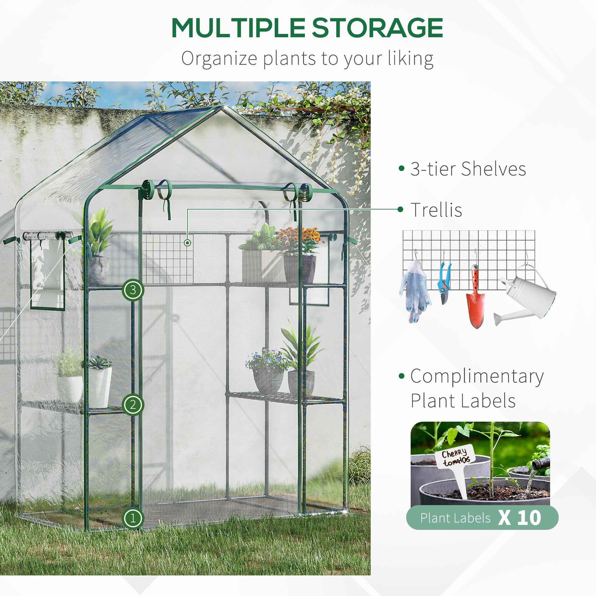 Walk-in Greenhouse with 4 Shelves, 56" x 29" x 77" Mini Greenhouse ,Roll-Up Door, Mesh Windows for Seedling, Flowers, Plant Growing, Clear