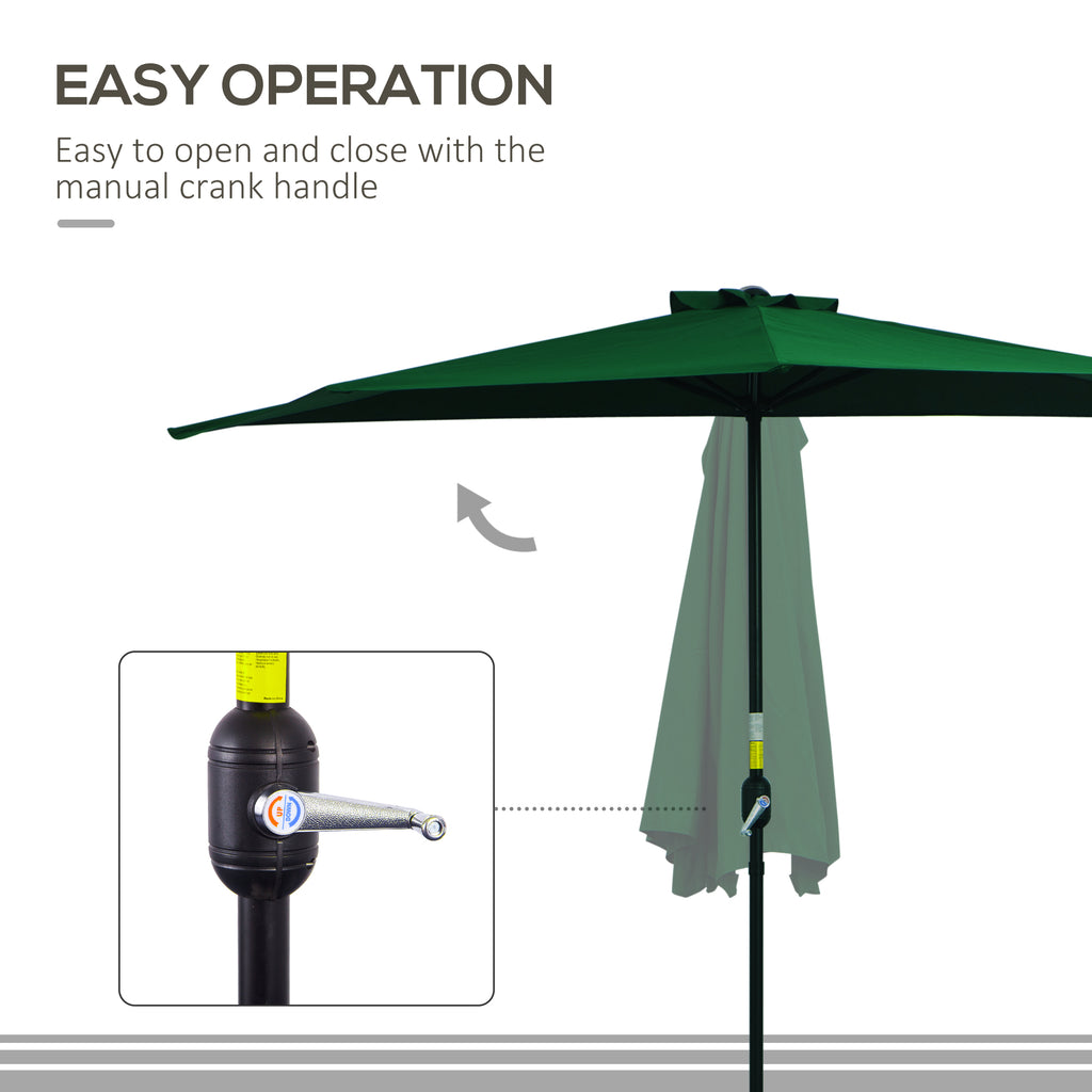 9.8ft Half Umbrella Semi Round Patio Parasol with Crank Handle, Top Vent for Garden, Balcony- NO BASE INCLUDED, Green