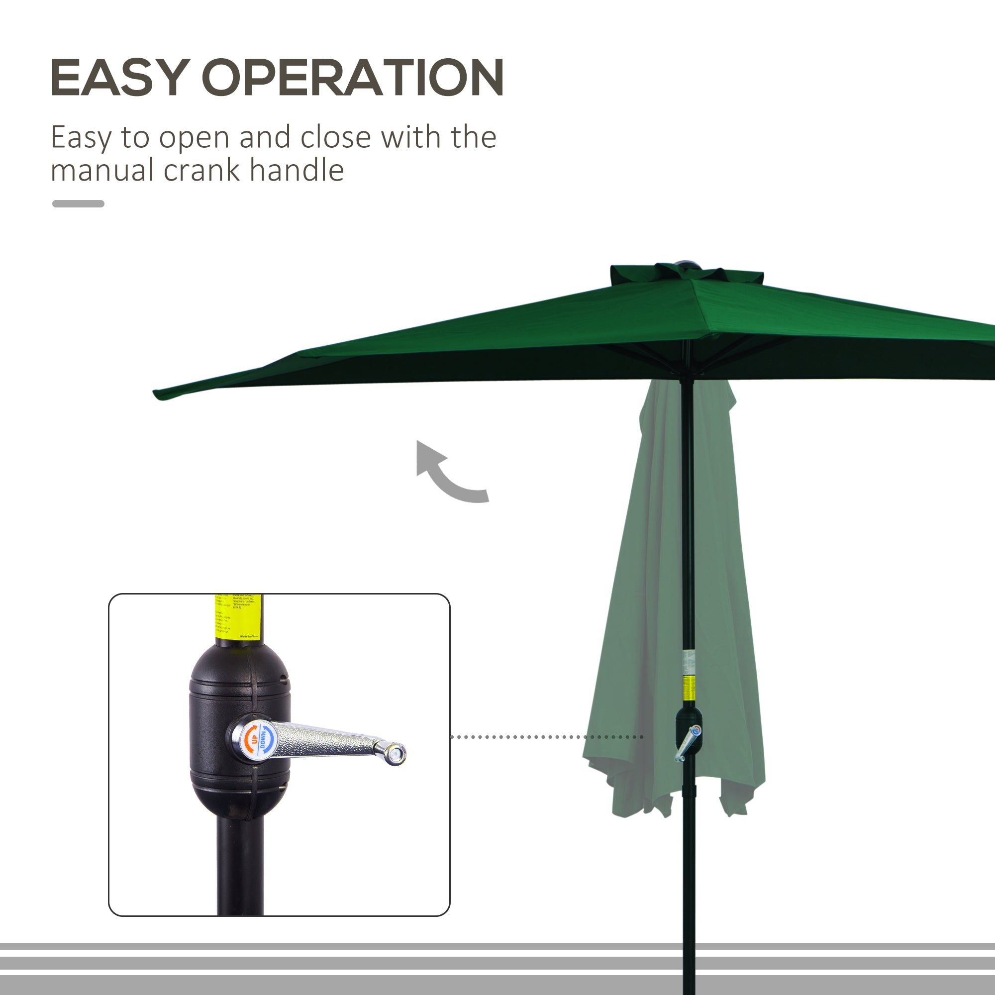 9.8ft Half Umbrella Semi Round Patio Parasol with Crank Handle, Top Vent for Garden, Balcony- NO BASE INCLUDED, Green