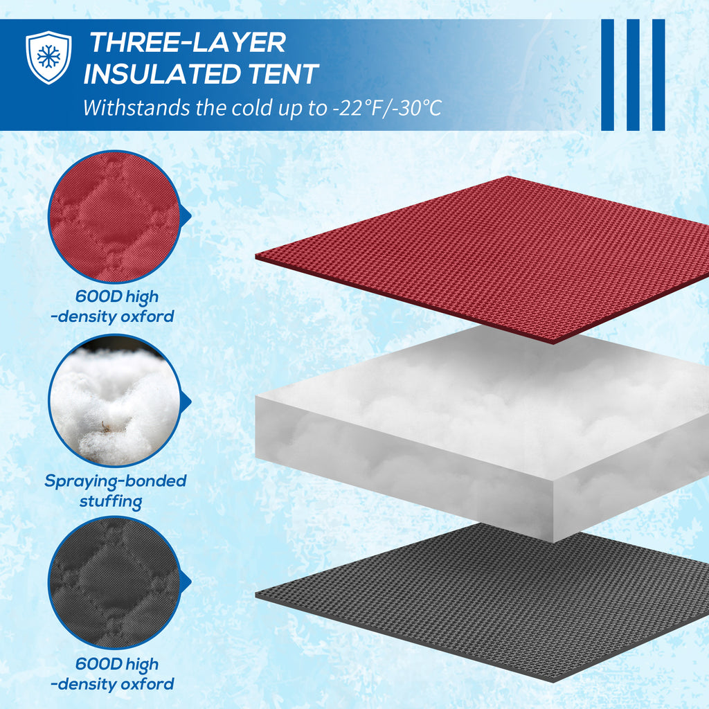 4 Person Insulated Ice Fishing Shelter, Pop-Up Portable Ice Fishing Tent with Carry Bag and Two Doors for -22â„‰, Red