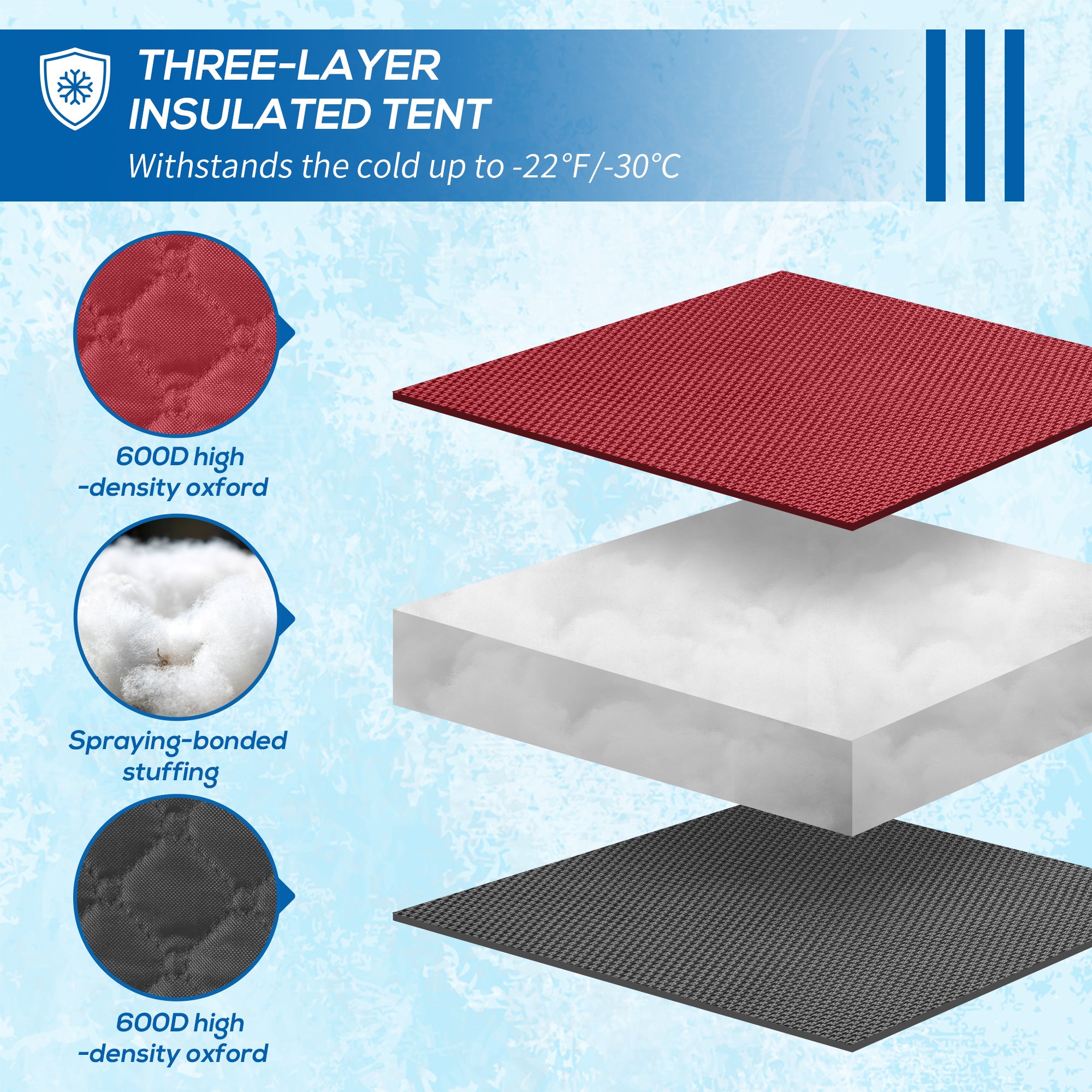 4 Person Insulated Ice Fishing Shelter, Pop-Up Portable Ice Fishing Tent with Carry Bag and Two Doors for -22â„‰, Red