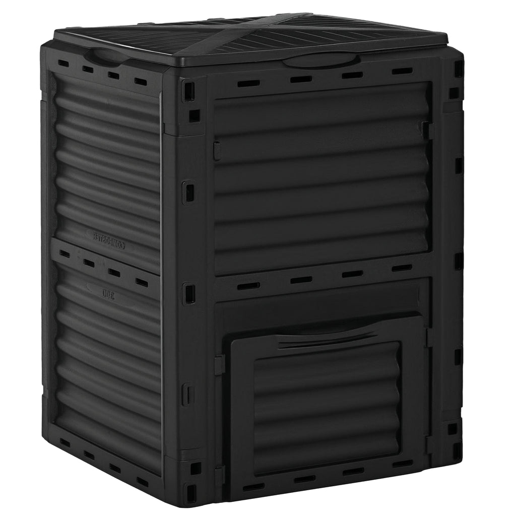 Garden Compost Bin Large Outdoor Compost Container 80 Gallon Fast Creation of Fertile Soil Aerating Compost Box, Easy Assembly, Black