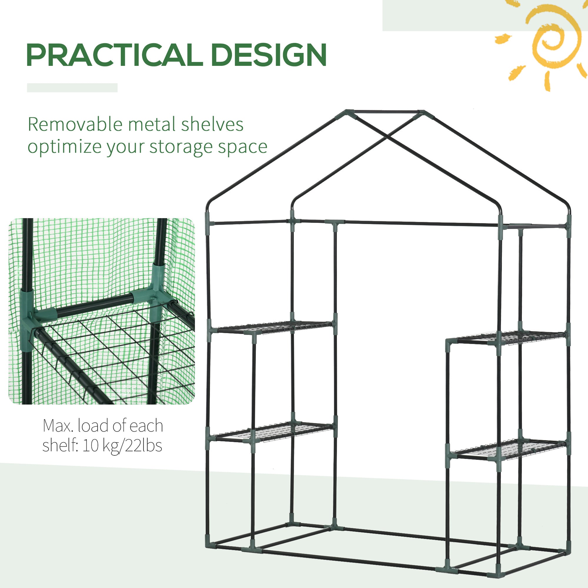 55" x 28" x 75" Walk-in Greenhouse Portable Garden Plant Flower Seed Warm House with 4 Shelves Outdoor Plant Growth Hot House PE Cover Green
