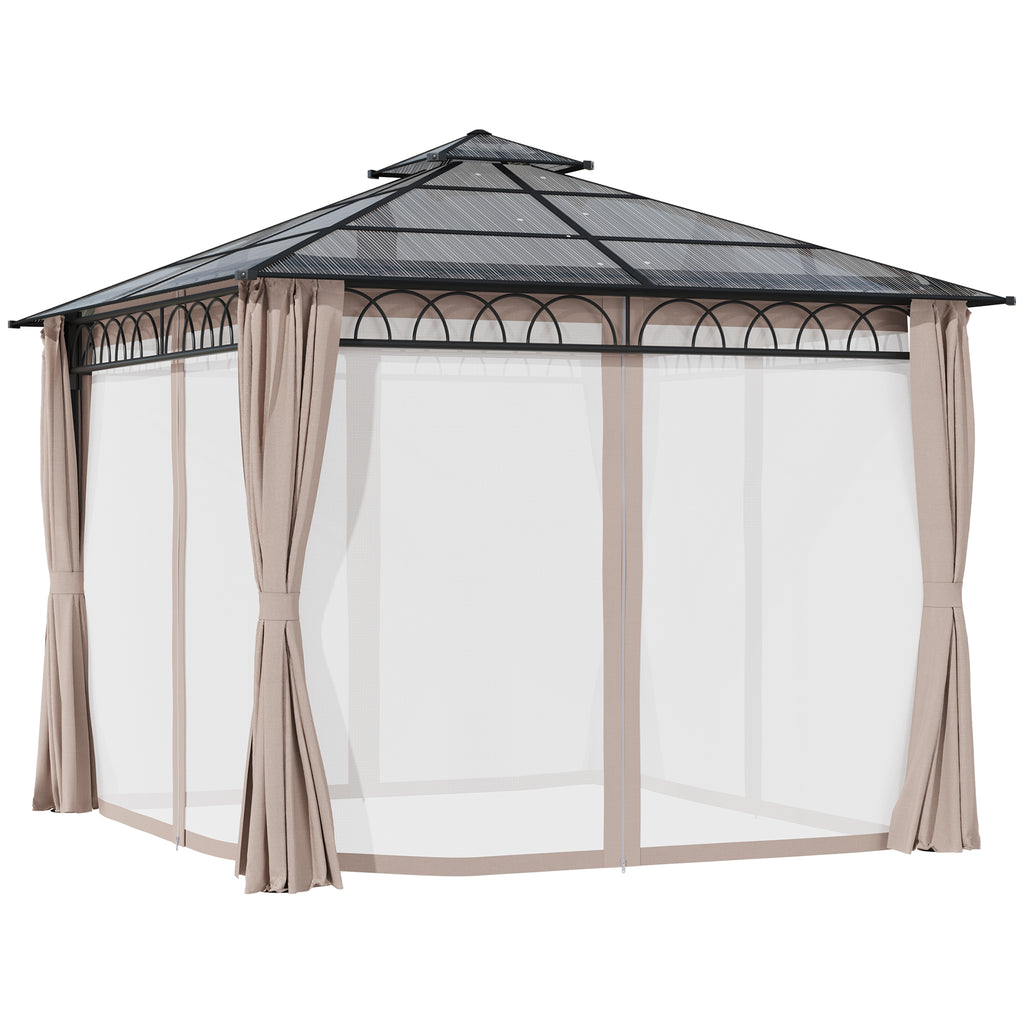 10' x 10' OutdoorÂ Hardtop Gazebo Canopy w/Â Double PC Roof, Steel Frame, Nettings,Â Curtains forÂ GardenÂ LawnÂ Deck, Khaki