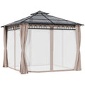 10' x 10' OutdoorÂ Hardtop Gazebo Canopy w/Â Double PC Roof, Steel Frame, Nettings,Â Curtains forÂ GardenÂ LawnÂ Deck, Khaki