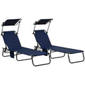 2 Piece Folding Outdoor Chaise Lounges, Pool, Sun, Tanning Chairs with Reclining Back, Sunshade for Beach, Patio, Blue