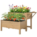 Wooden Raised Garden Bed, 2-Tier Raised Planter with Storage Shelf, Side Board, Drainage Holes and Liner