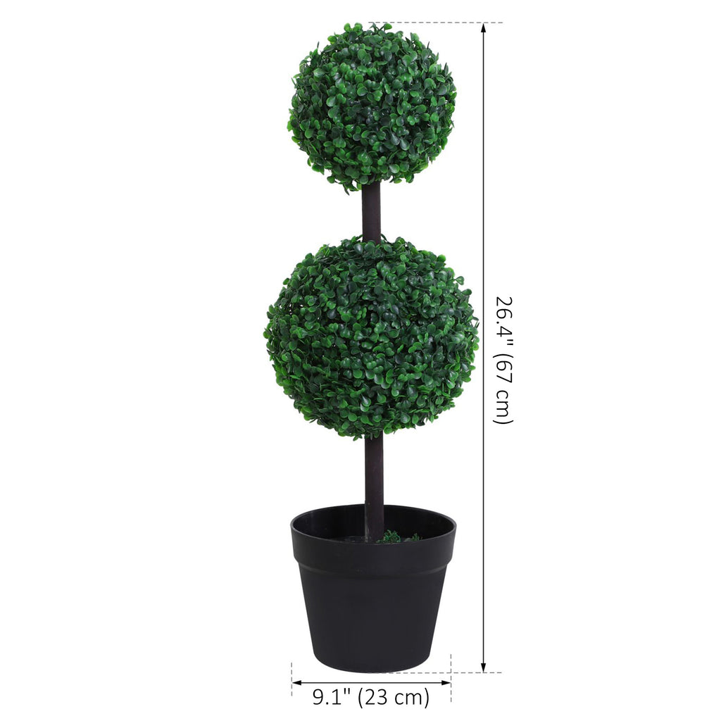 2 Ball Topiary Tree in Pot for Home Decor, Artificial Plant for Home Office, Living Room Decor, Dark Green