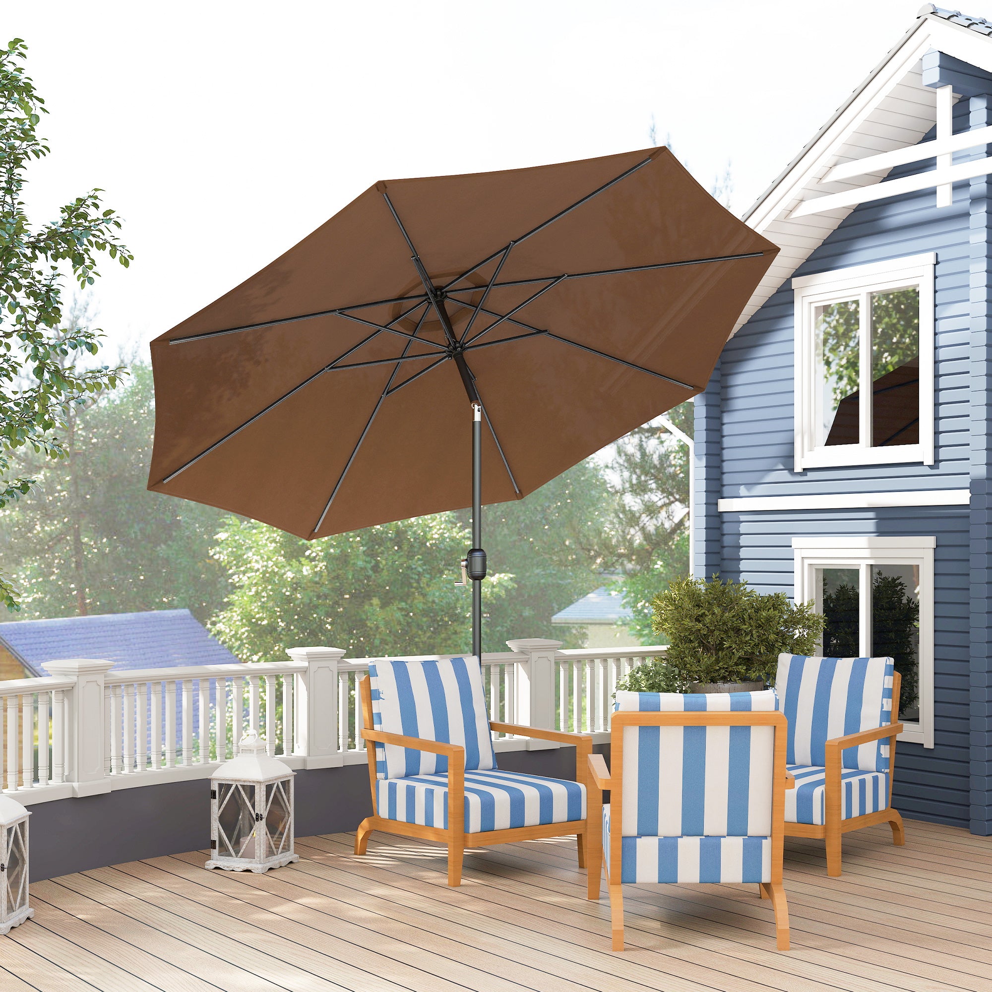 10' x 8' Round Market Umbrella, Patio Umbrella with Crank Handle and Tilt, Outdoor Parasol for Garden, Bench, Lawn, Coffee