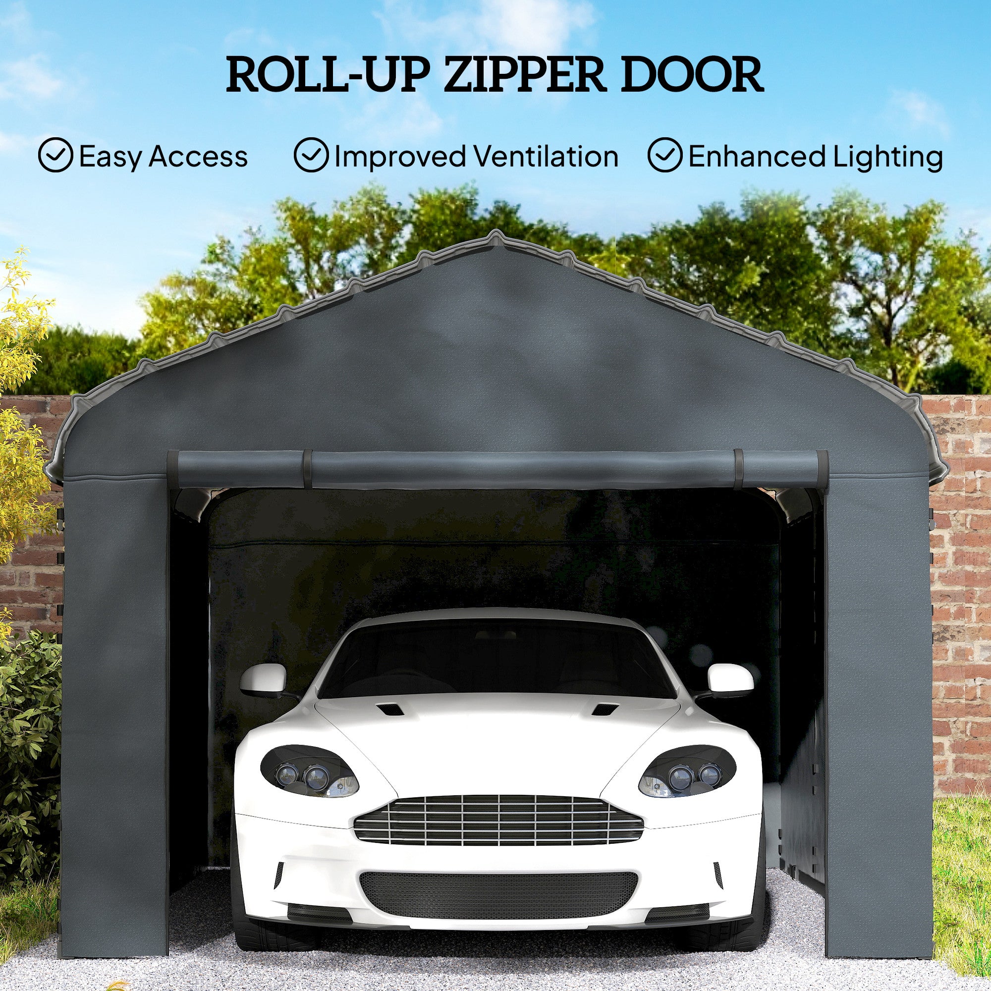 Carport Replacement Canopy Cover Sidewalls for 12' x 20' Carport, UPF50+ Waterproof Garage Car Shelter Tarp, Dark Grey