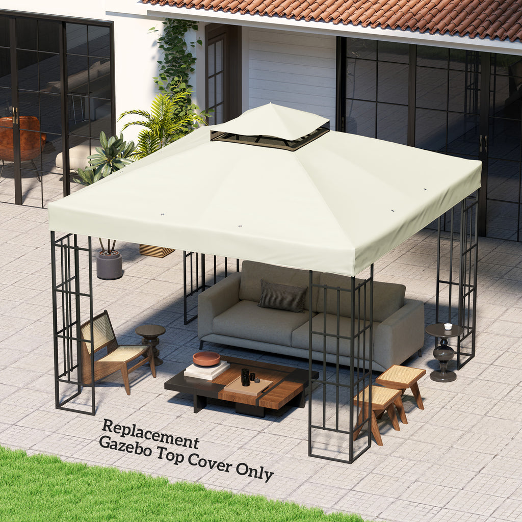 10' x 10' Gazebo Canopy Replacement Cover, 2-Tier Garden Gazebo Roof Replacement, UPF30+, TOP COVER ONLY, Light Grey