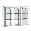 Lean-to Greenhouse with 3 Tier Shelves, Mini Greenhouse with 3 Roll-Up Doors for Indoor Outdoor, White