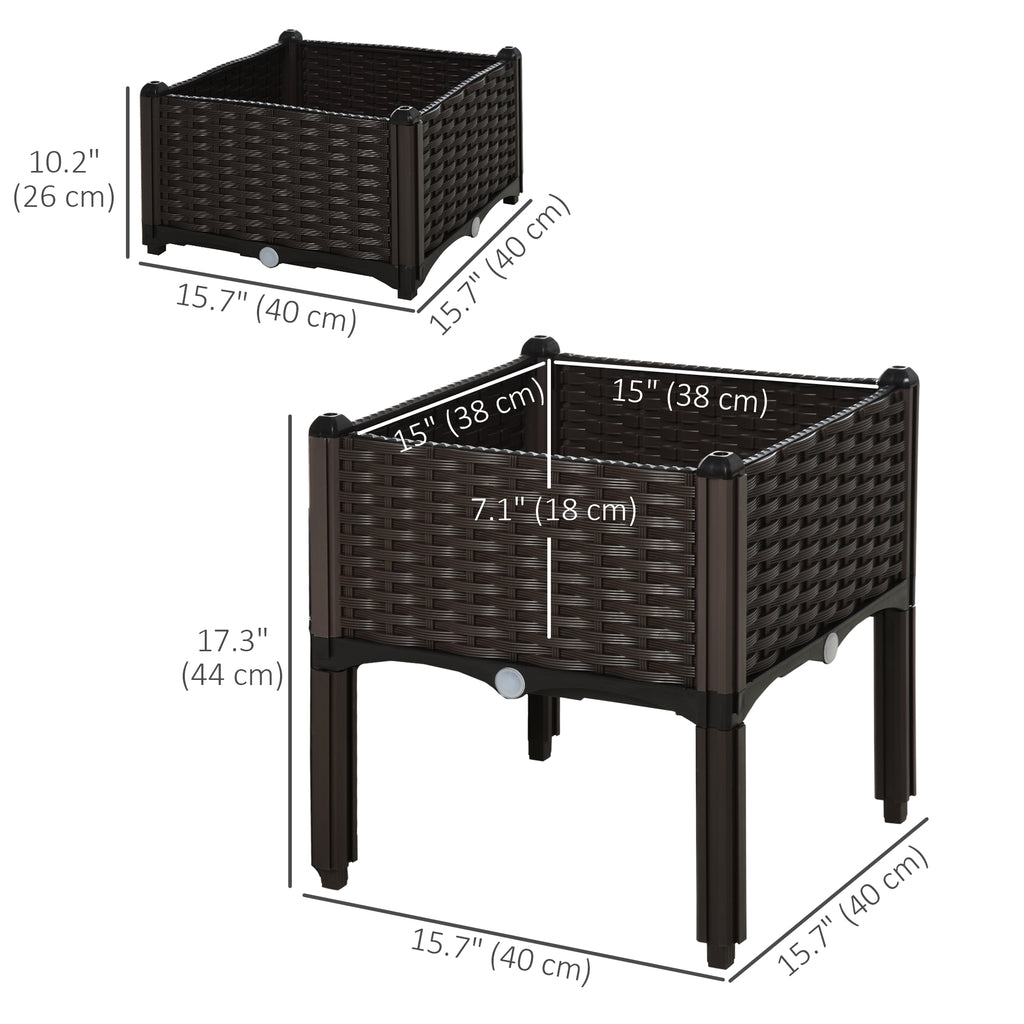2 Piece Raised Garden Bed PP Raised Flower Bed Vegetable Herb Grow Box Stand Brown