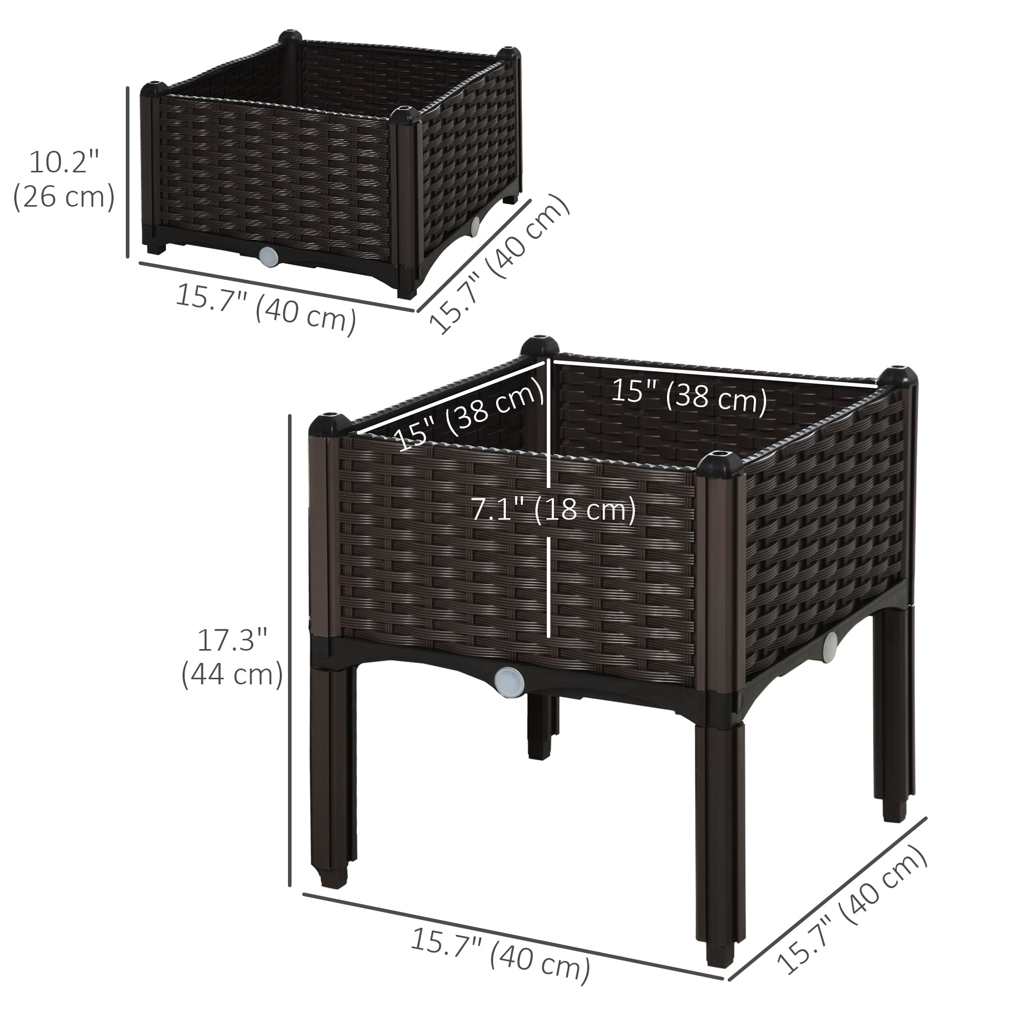 2 Piece Raised Garden Bed PP Raised Flower Bed Vegetable Herb Grow Box Stand Brown