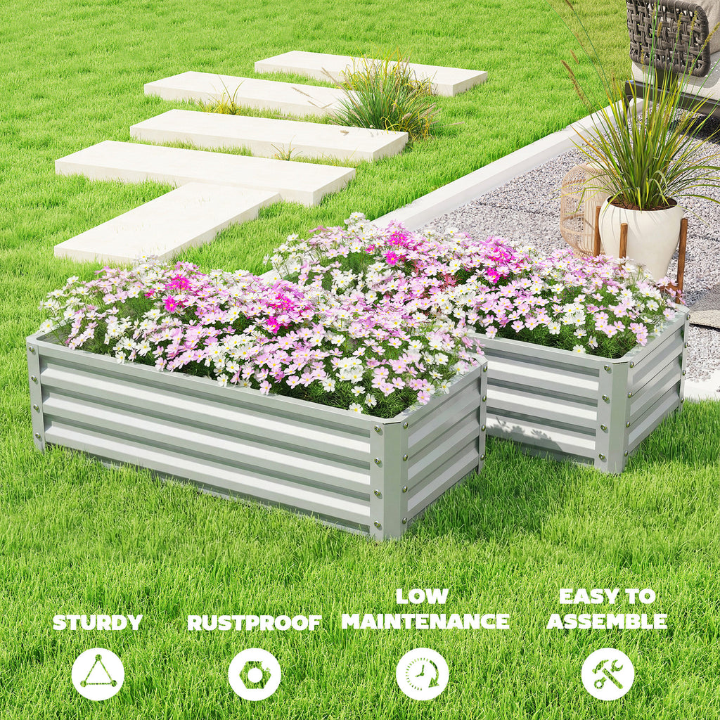 Galvanized Raised Garden Beds, Outdoor Planter Box, Set of 2, for Flowers, Herbs and Vegetables, Silver