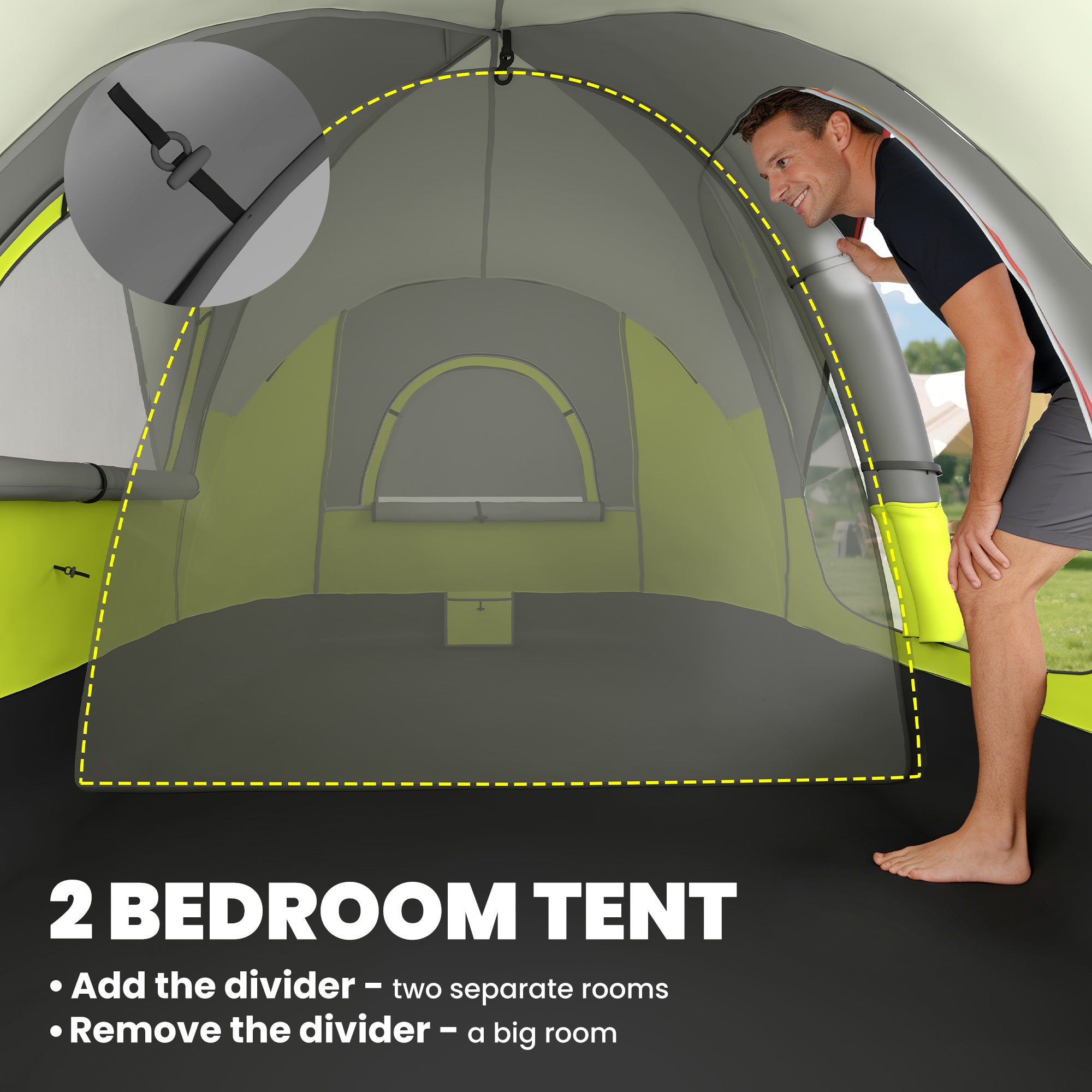 Camping Tent for 6 with 2 Bedroom, Waterproof Rainfly and Carry Bag for Fishing Hiking Festival, Green