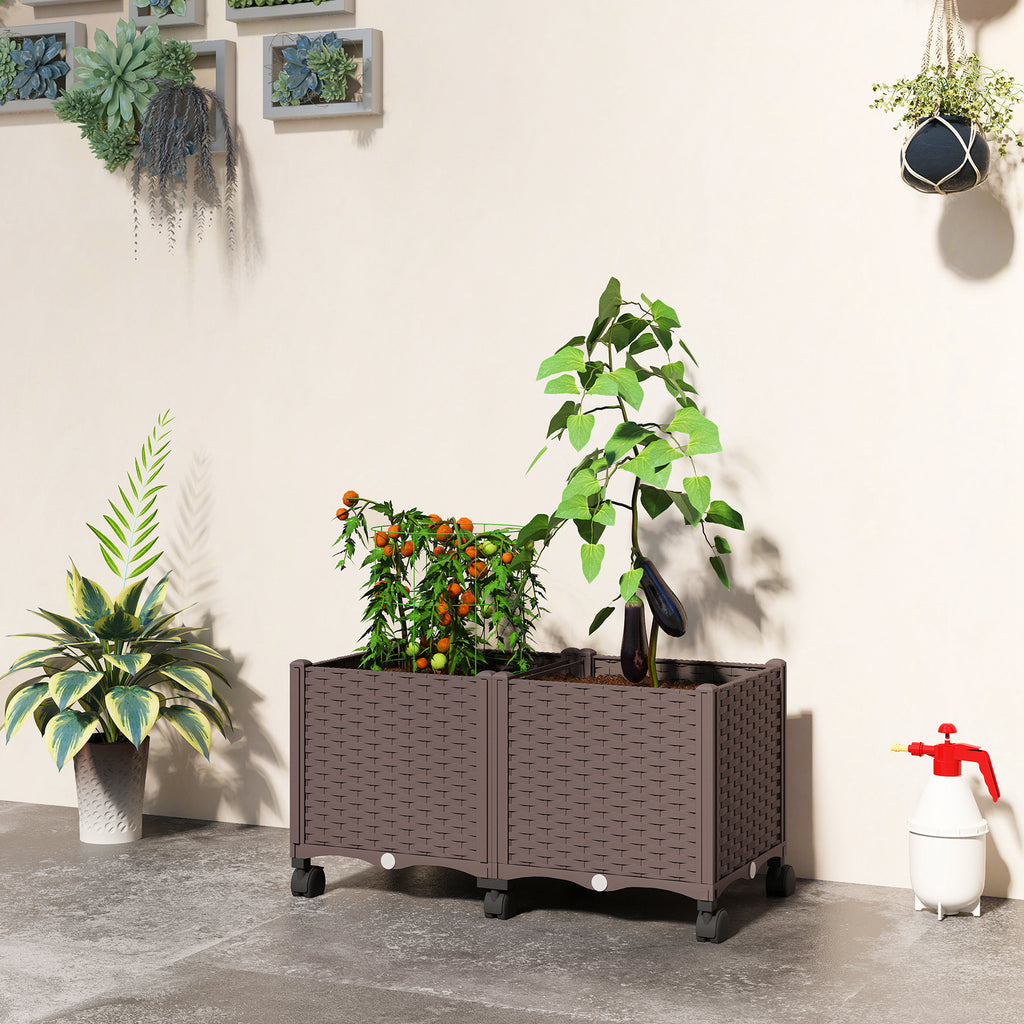 Plastic Raised Garden Bed, Indoor Outdoor Self Watering Planter Box with Drainage Holes and Plugs for Flowers