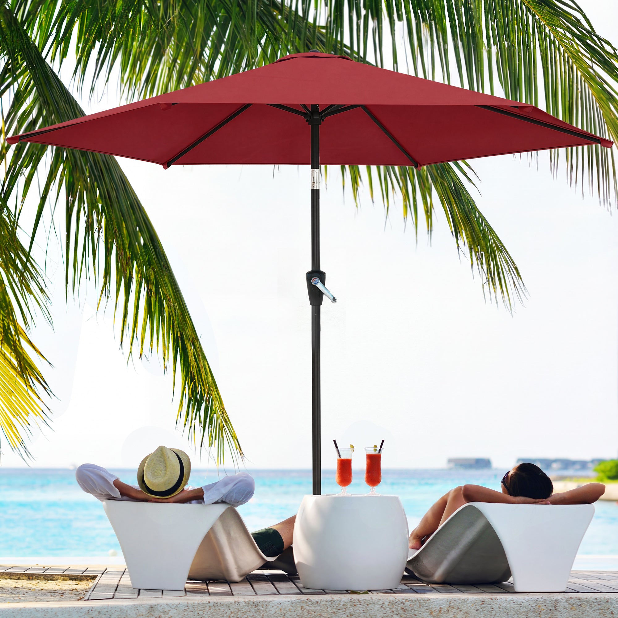9FT Patio Umbrella, Outdoor Table Patio Umbrellith Tilt, Crank, 6 Ribs, UV Protection for Garden, Lawn, Deck, Backyard