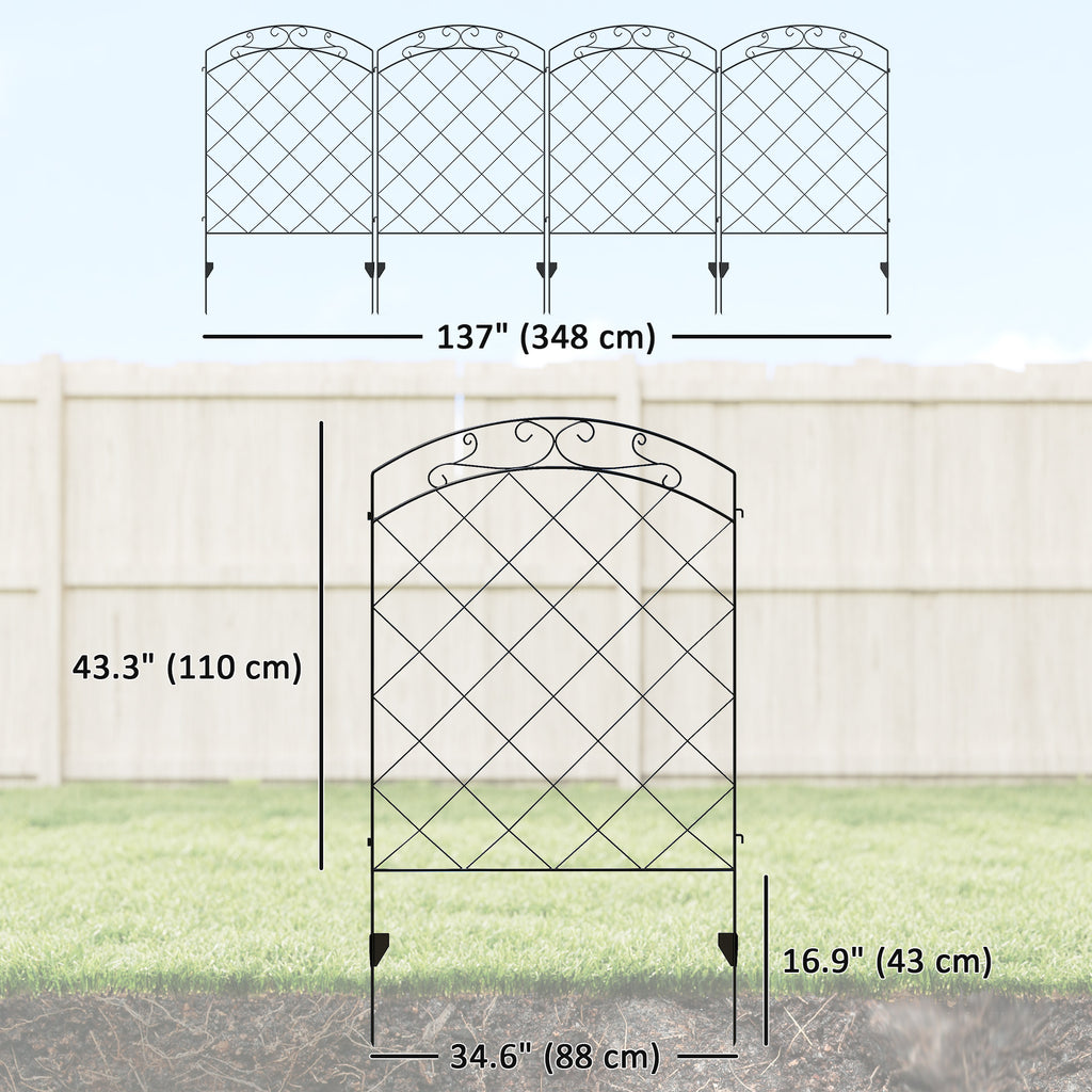 4 Pack Garden Fencing for Yard, Decorative Fence Panels as Animal Barrier and Flower Edging, Circle, Black