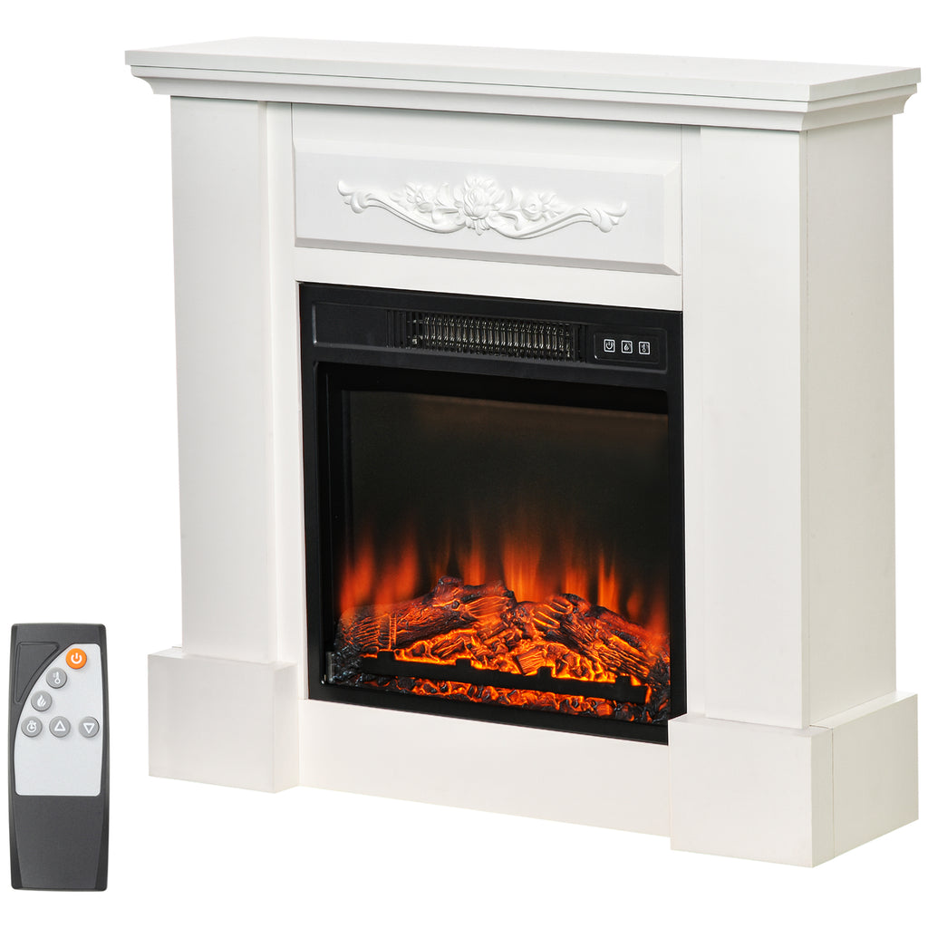 Electric Fireplace with Mantel, Freestanding Heater Corner Firebox with Log Hearth and Remote Control, White