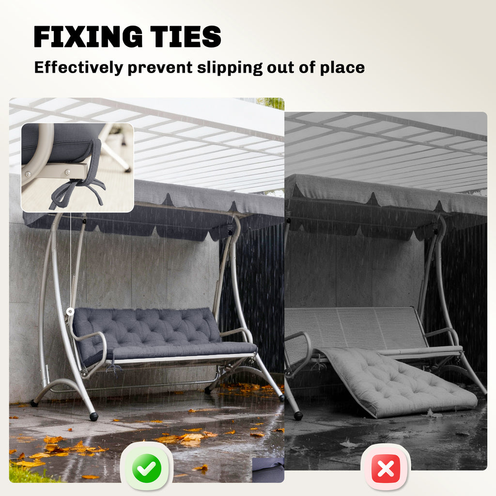 3 Seater Outdoor Seat Pads Bench Swing Chair Replacement Cushions Backrest for Patio Garden, Dark Grey