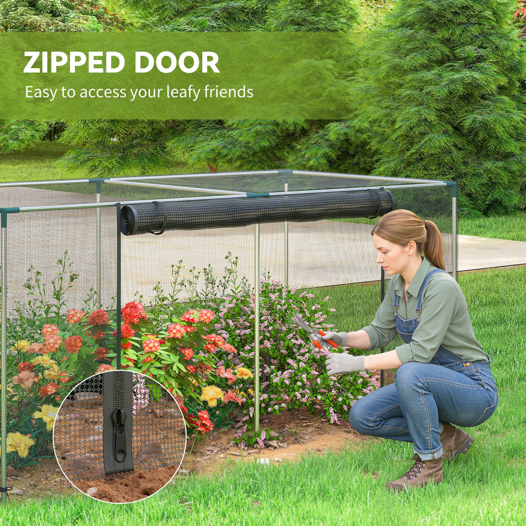 Galvanized Steel Crop Cage, Plant Protection Tent with Zippered Door, 8' x 4', Black