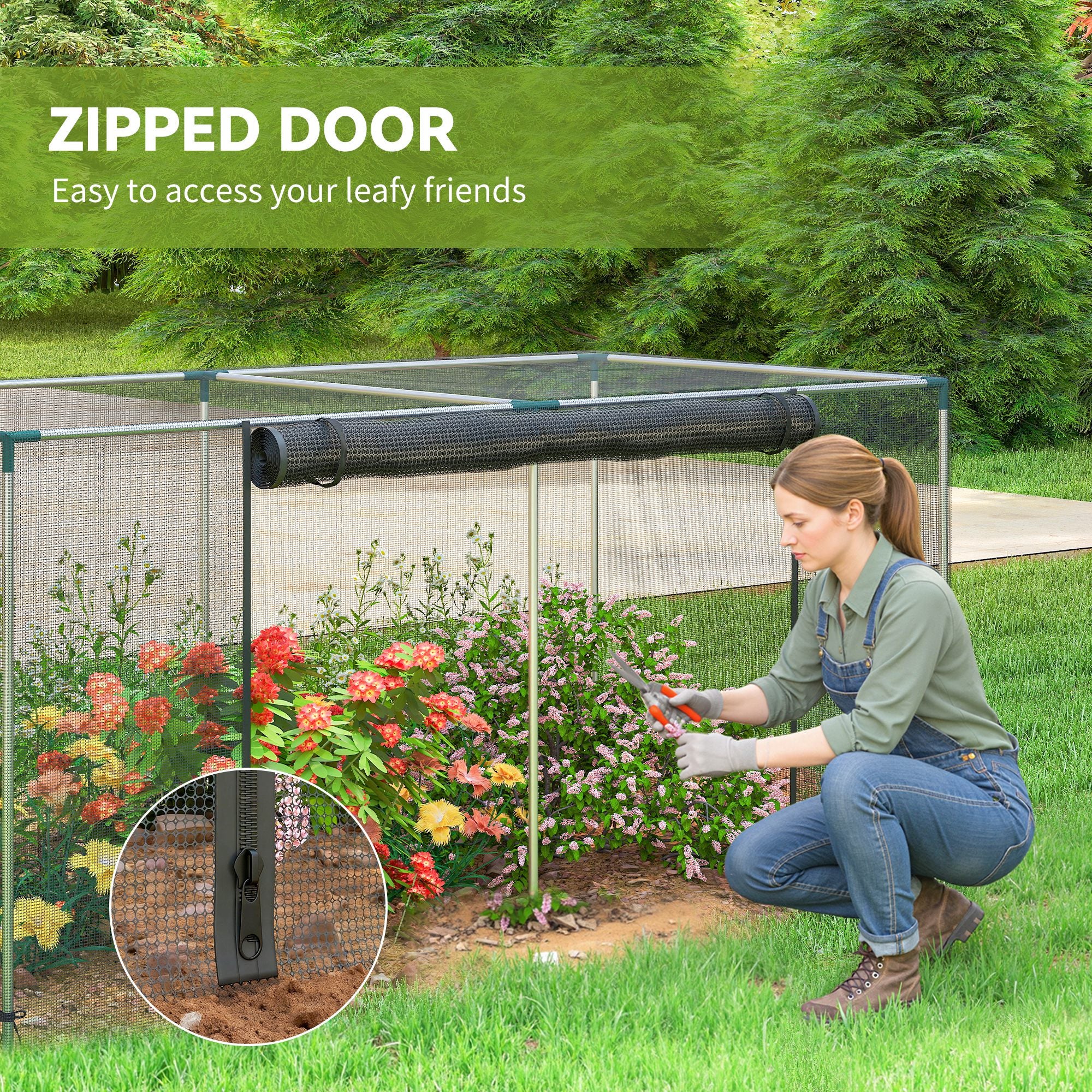 Galvanized Steel Crop Cage, Plant Protection Tent with Zippered Door, 8' x 4', Black
