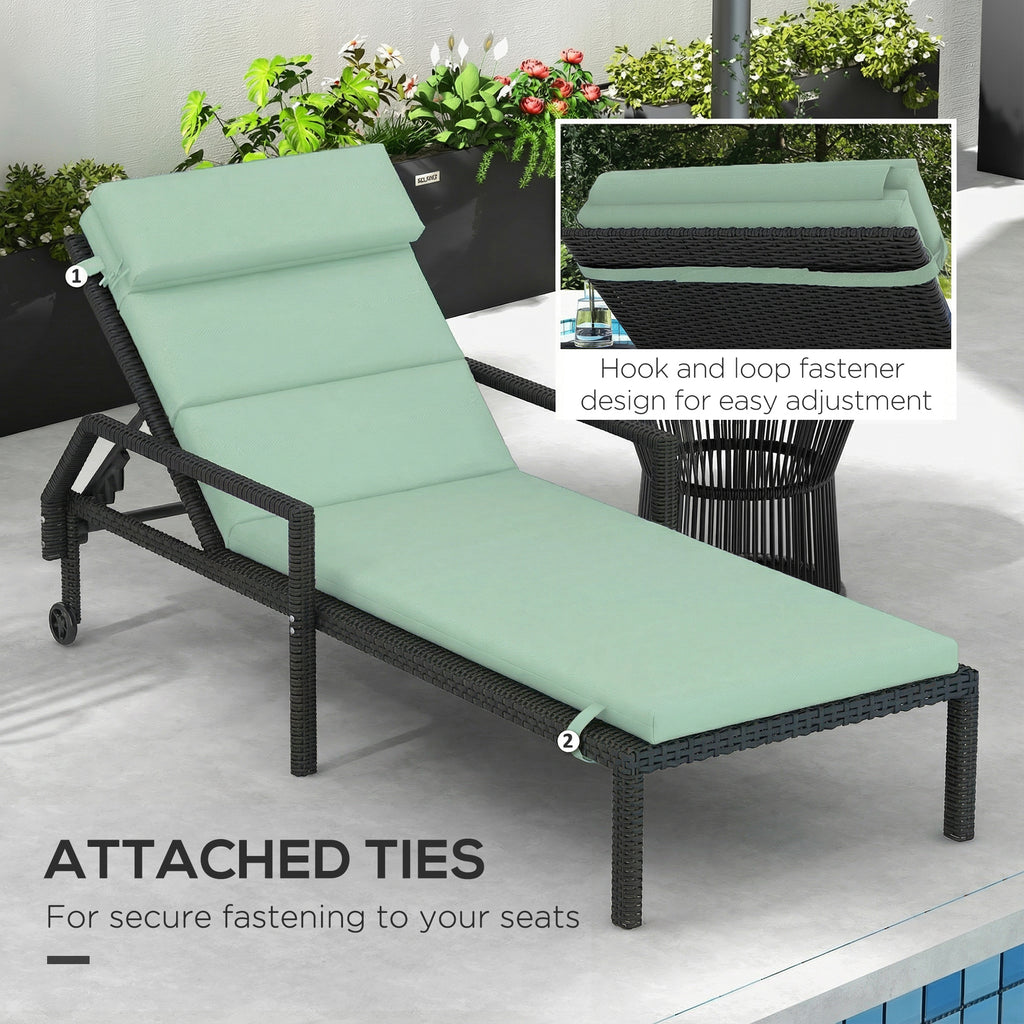 Patio Chaise Lounge Chair Cushion Replacement Sun Lounger Pad with Headrest and Ties, Green
