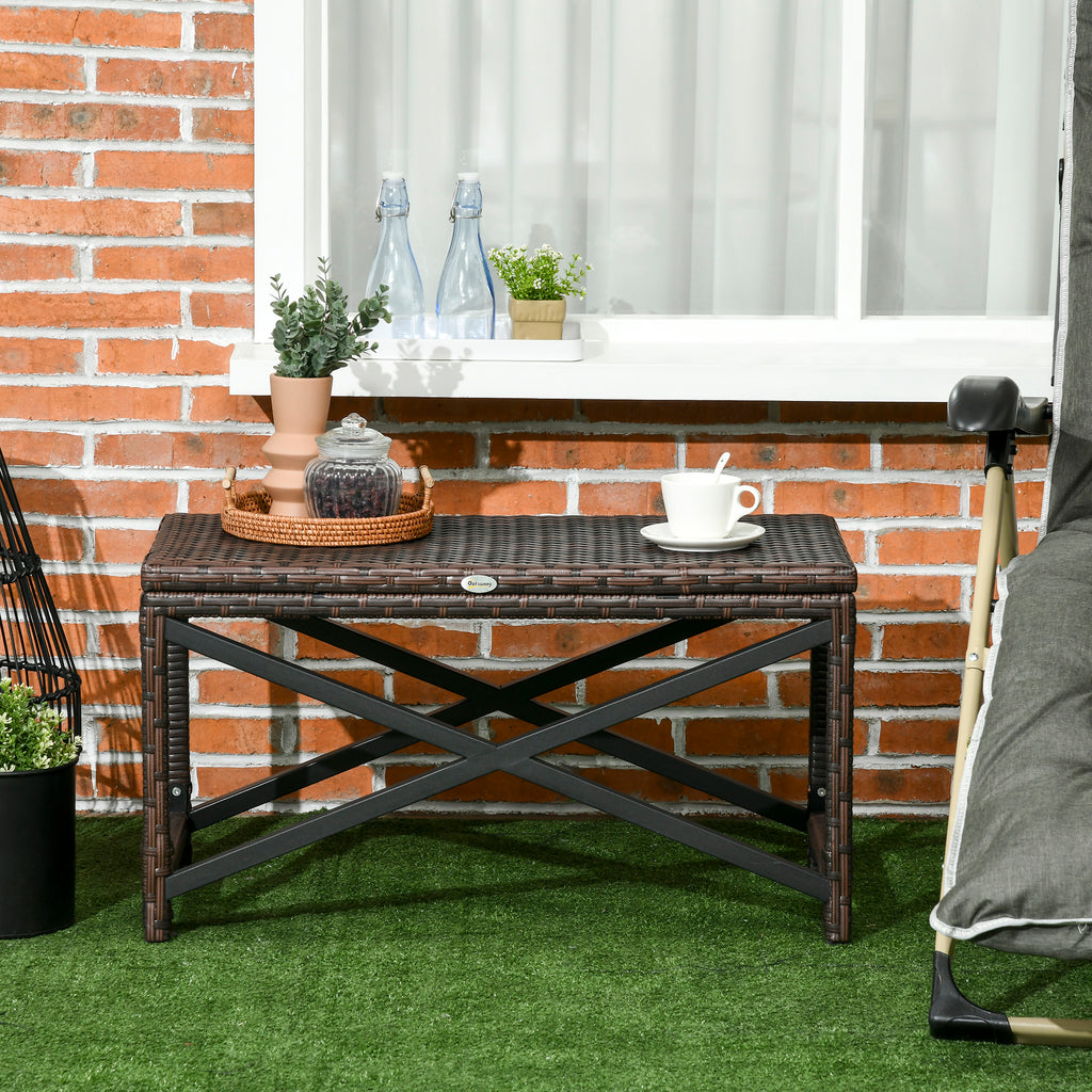 Patio Wicker End Table, Outdoor PE Rattan Side Table, with Plastic Board Under the Full Woven Table Top for Patio, Garden, Balcony, Mixed Brown