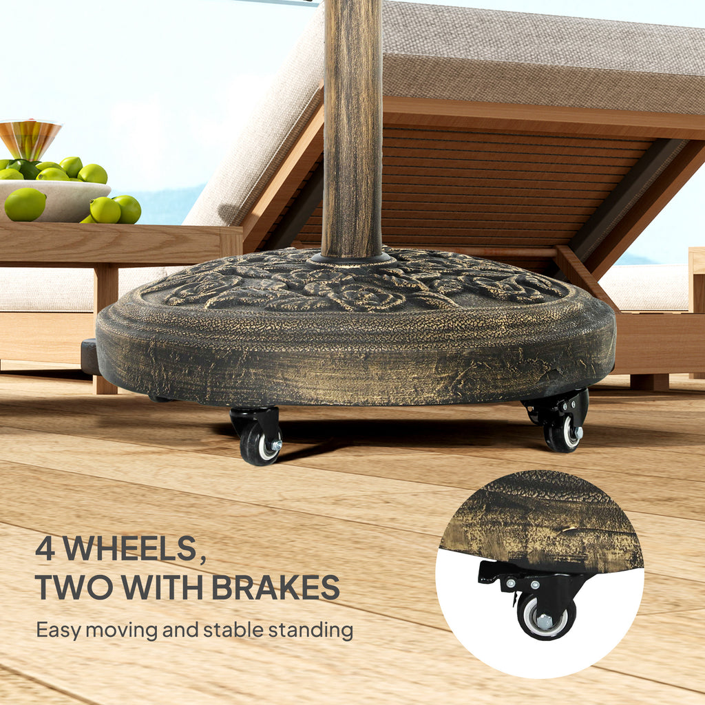 46 lbs Resin Round Patio Umbrella Base, Umbrella Stand with Wheels, Outdoor Umbrella Stand for 1.3"/1.5"/1.9" Umbrella Poles for Outdoor, Lawn, Poolside, Bronze