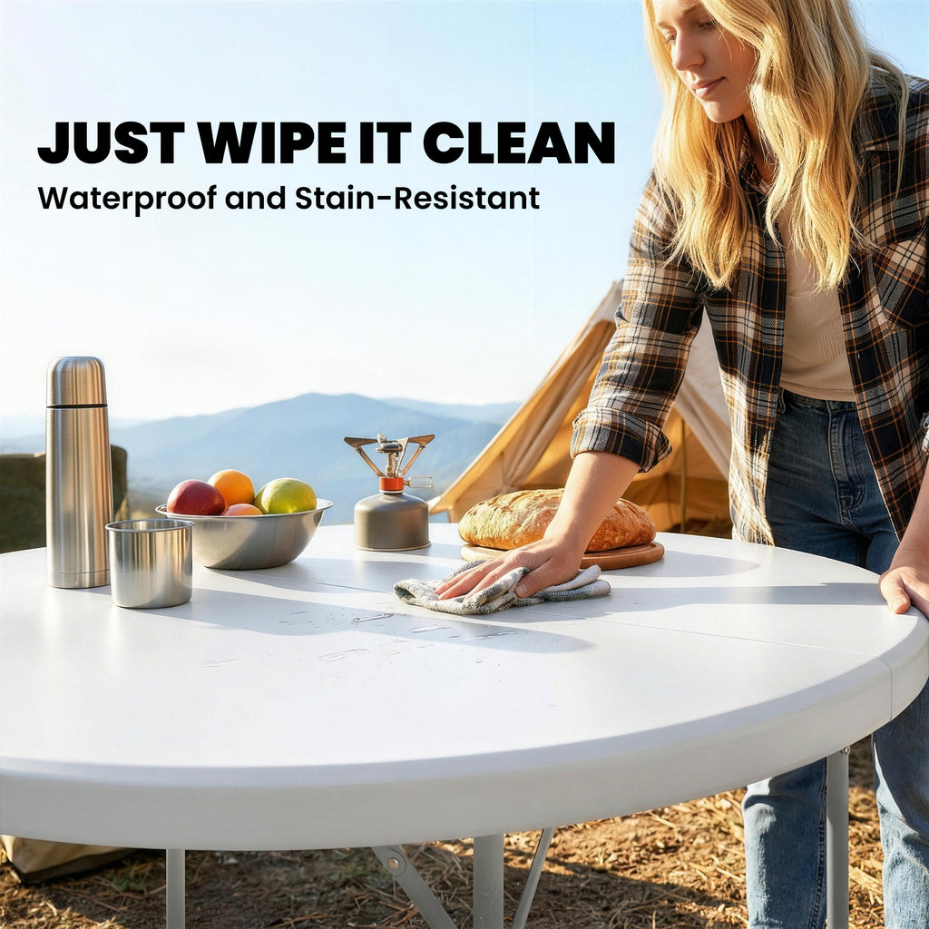 4ft Plastic Folding Picnic Table, Camping Table with Anti-Slip Foot Pads, Indoor Outdoor for Beach, BBQ, White
