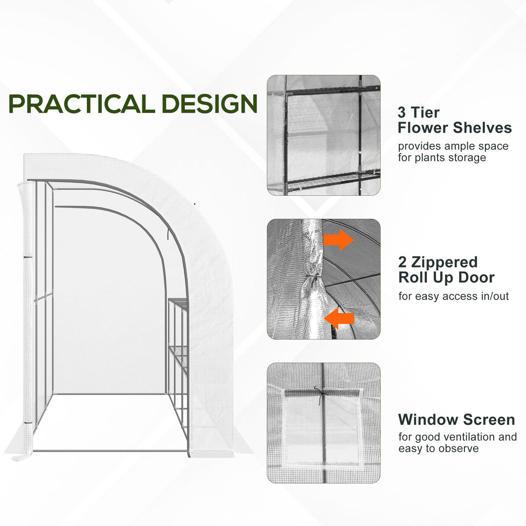 Lean-to Greenhouse Outdoor Gardening Green House with Windows and 2 Zipper Doors, 10' x 5' x 7', White