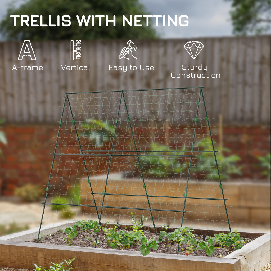 71" x 71" Metal Cucumber Trellis with Netting for Climbing Plants Vegetables, A Frame Tomato Plant Support Tomato Trellis for Vegetable Garden, Patio, Balcony, Green