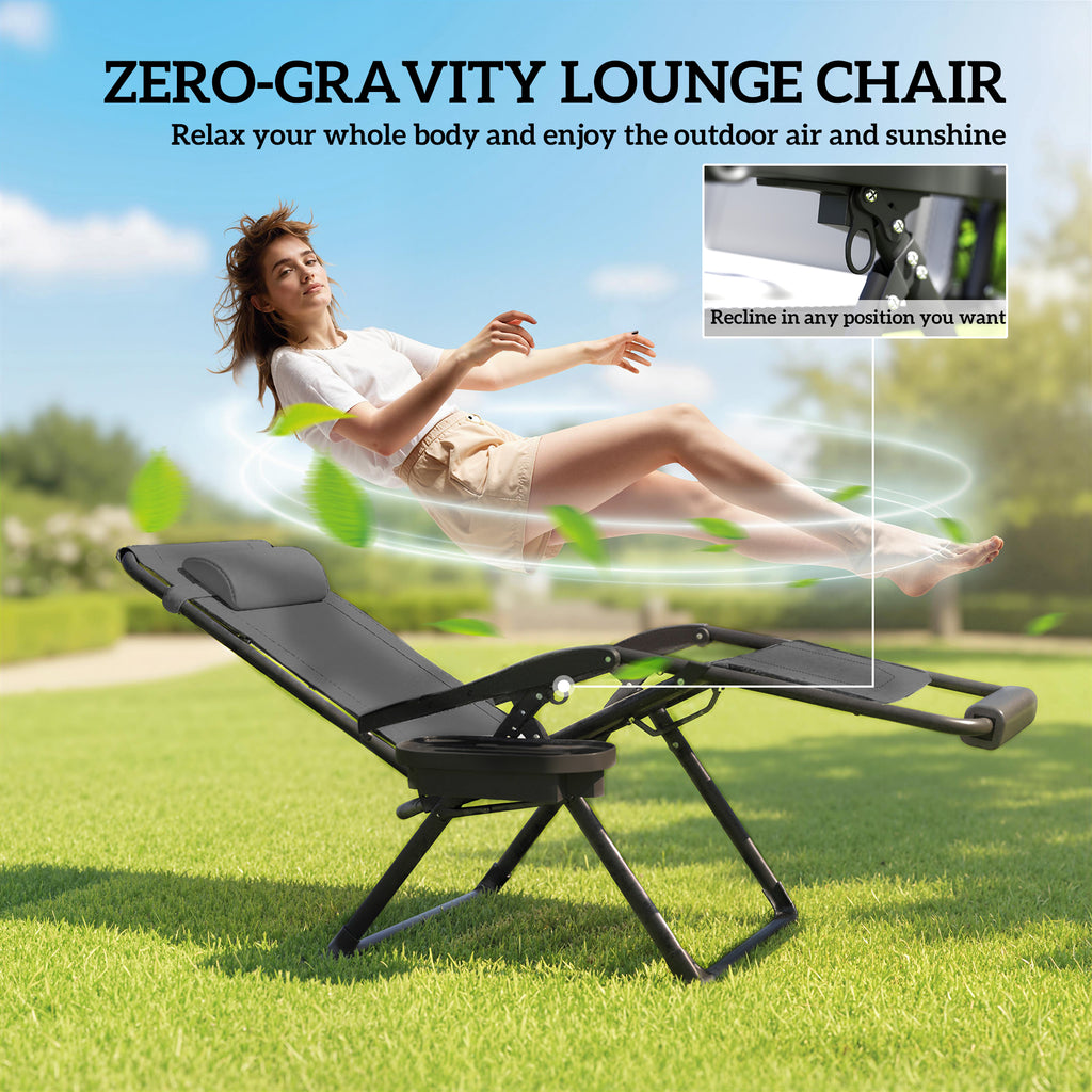 Zero Gravity Chair, Reclining Outdoor Lounger Chair with Cup Holder, 400 LBS Capacity, Dark Grey