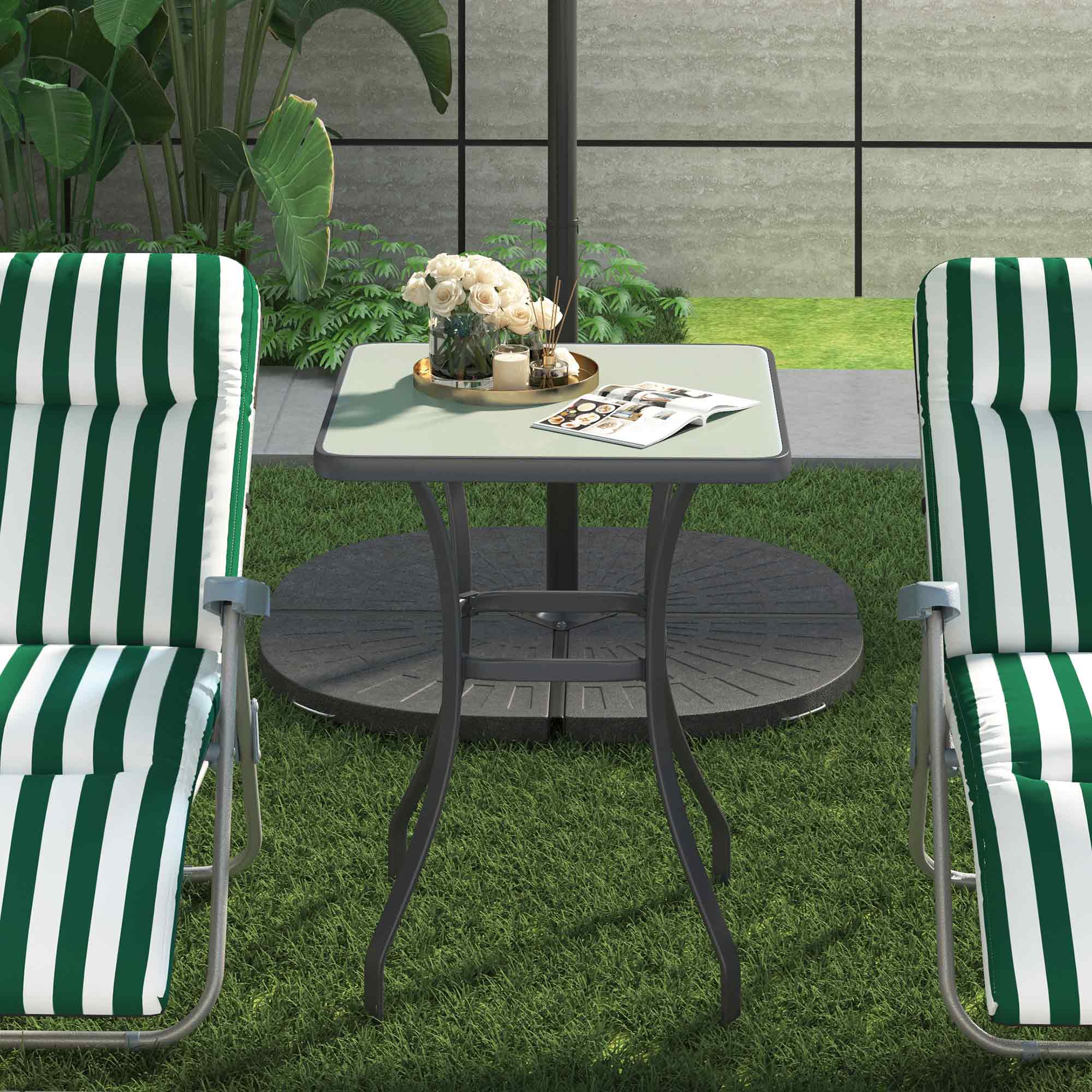 27" Patio Square Table with Tempered Glass Top Outdoor Dining Bar Table Steel Backyard Bistro Table Steel Frame