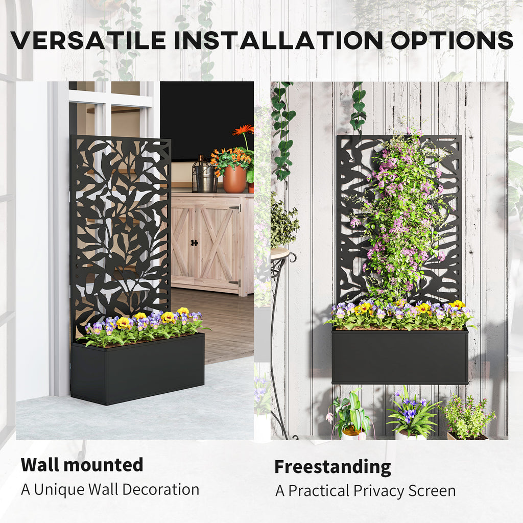 Raised Garden Bed with Trellis, Outdoor Privacy Screen with Planter Box, 24" x 9.1" x 44.5", Black