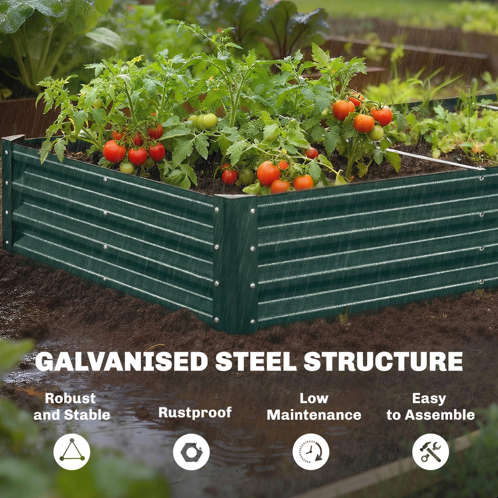 8 x 4 x 1ft Galvanized Raised Garden Bed, Reinforced Outdoor Planter Box with Open Bottom, Green