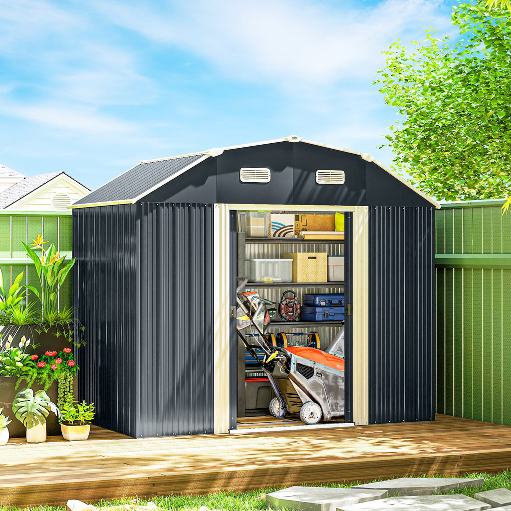 8' x 4' Galvanized Outdoor Storage Shed, Garden Shed with Adjustable Shelves, Double Sliding Doors and Vents