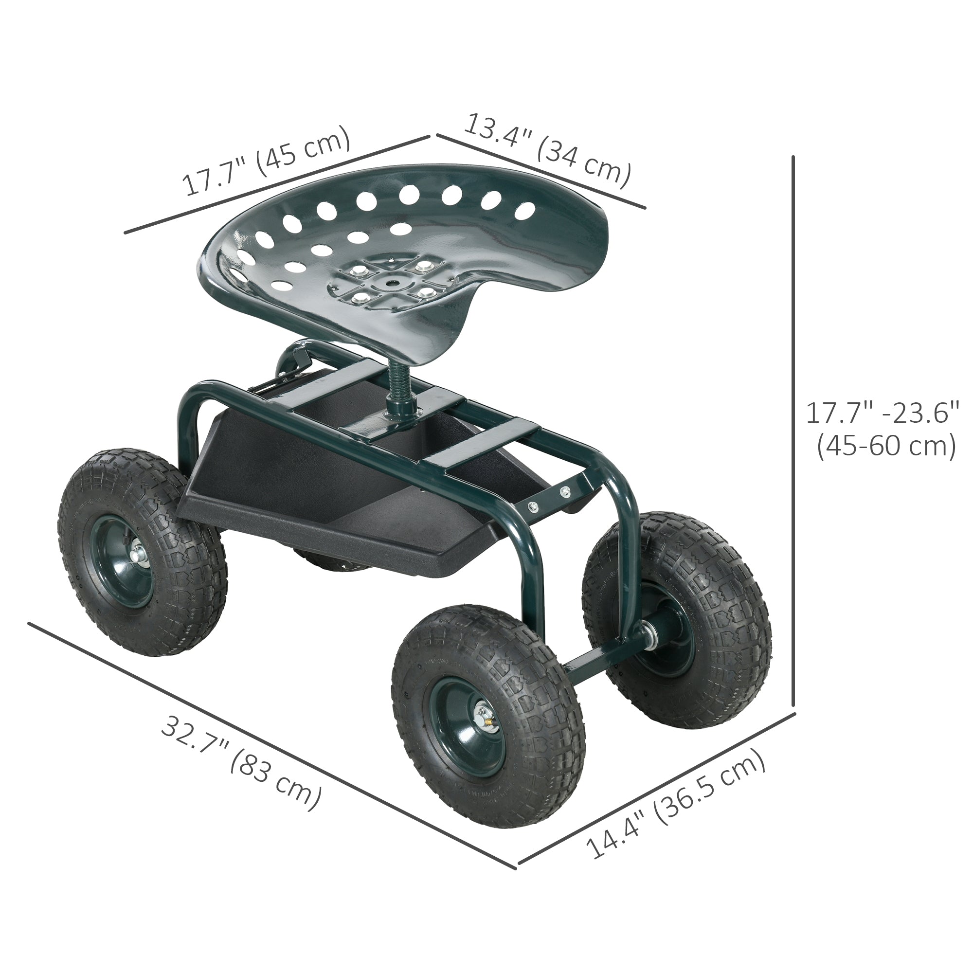 Garden Cart Garden Seat on Wheels with Tool Tray, 360Â° Swivel and Height Adjustable Seat, for Patio and Yard